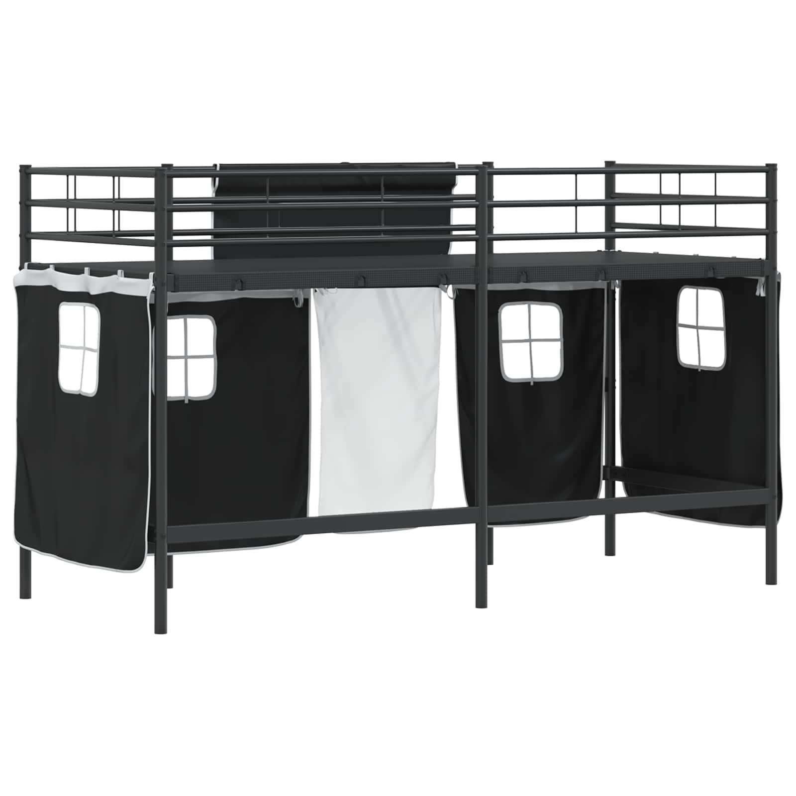 Loftbedframe voor Kinderen met Gordijnen Zwart 100 x 190 cm is nu te koop bij PeponiXL, paradijselijk wonen!
