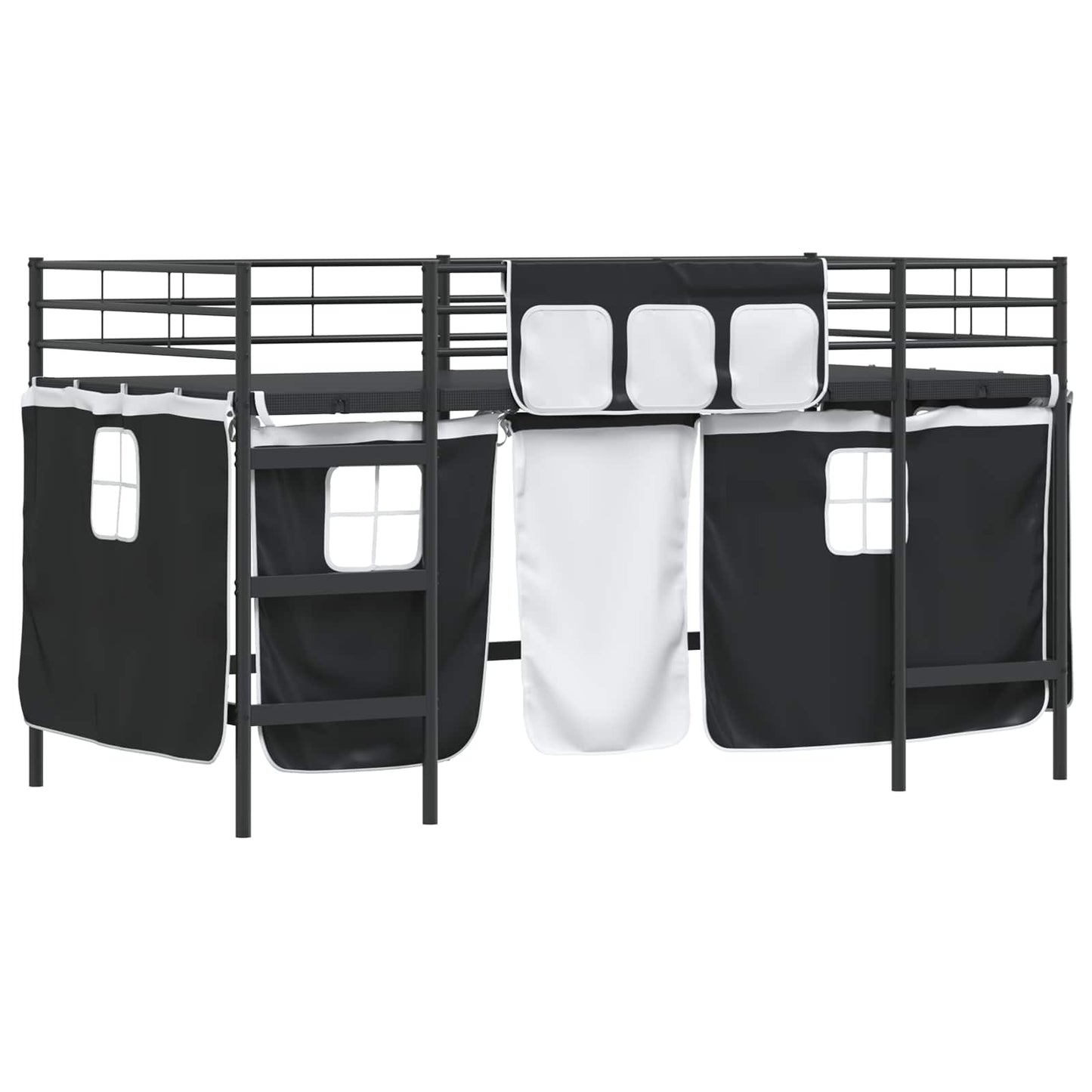 Loftbedframe voor Kinderen met Gordijnen Zwart 100 x 200 cm is nu te koop bij PeponiXL, paradijselijk wonen!