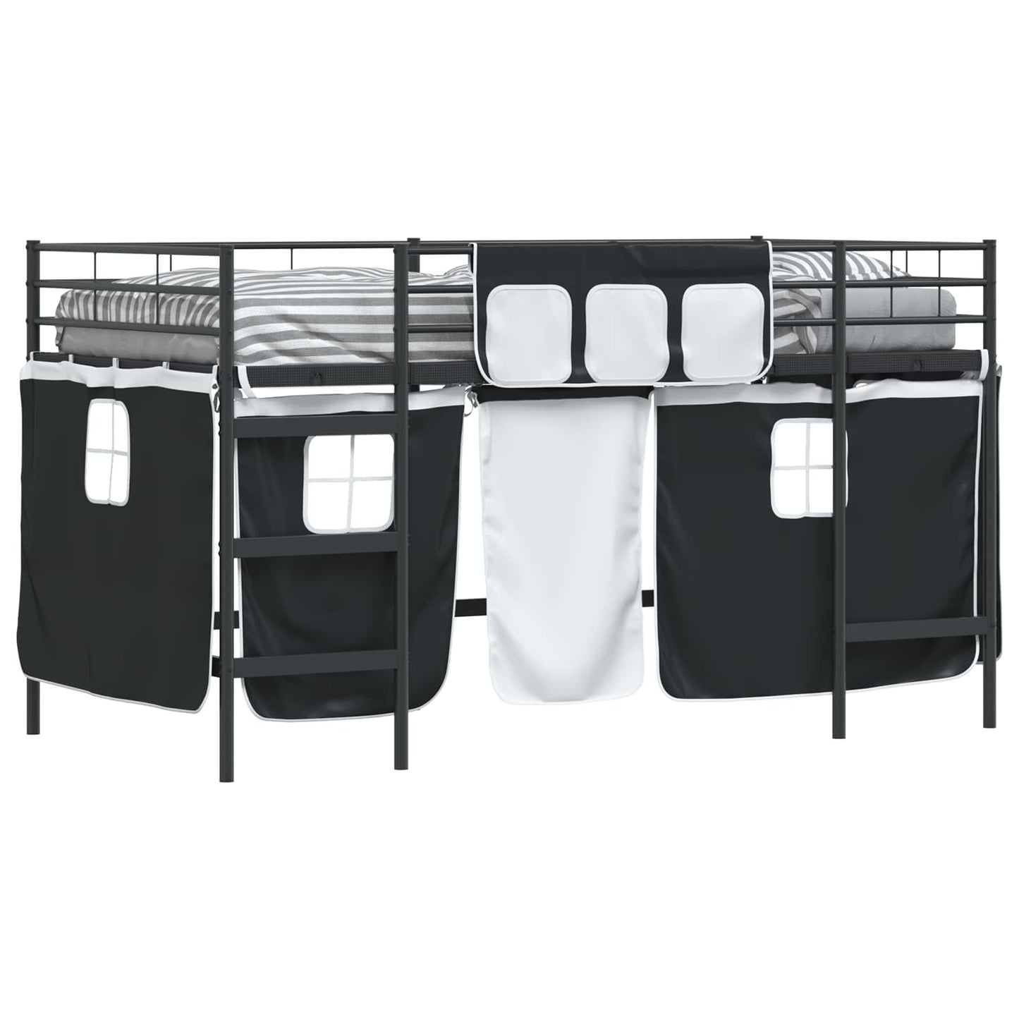Loftbedframe voor Kinderen met Gordijnen Zwart 107 x 200 cm is nu te koop bij PeponiXL, paradijselijk wonen!