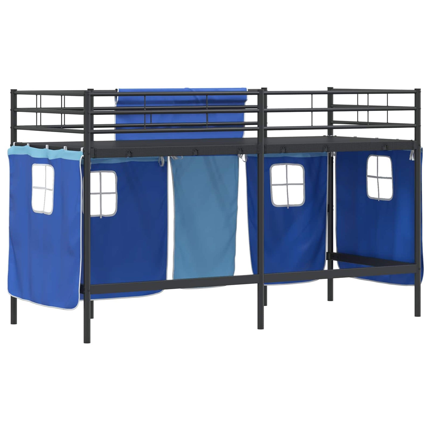 Loftbedframe voor Kinderen met Gordijnen Zwart en Blauw is nu te koop bij PeponiXL, paradijselijk wonen!