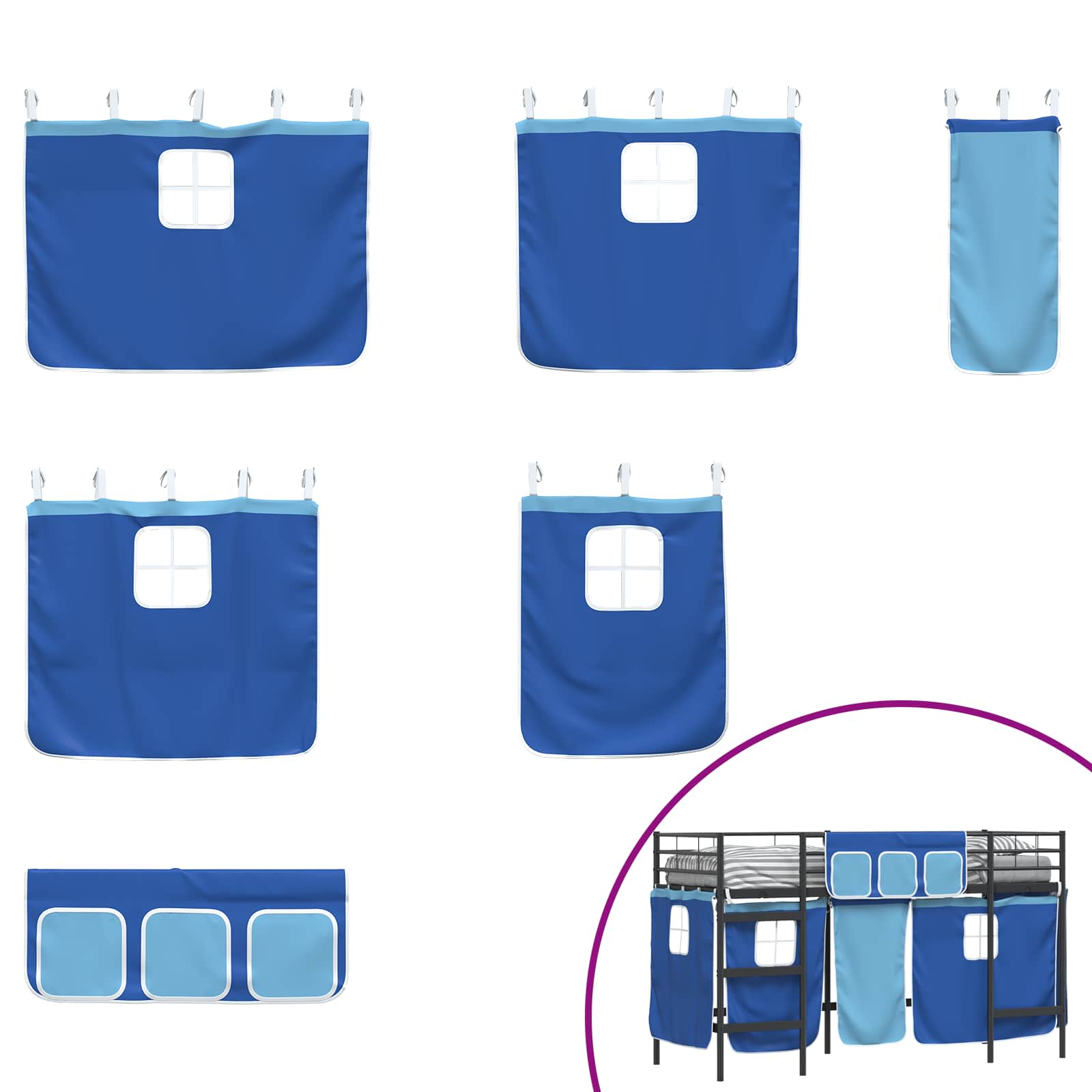 Loftbedframe voor Kinderen met Gordijnen Zwart en Blauw is nu te koop bij PeponiXL, paradijselijk wonen!