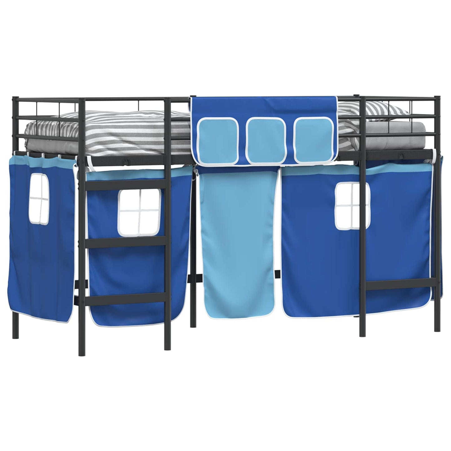 Loftbedframe voor Kinderen met Gordijnen Zwart en Blauw is nu te koop bij PeponiXL, paradijselijk wonen!