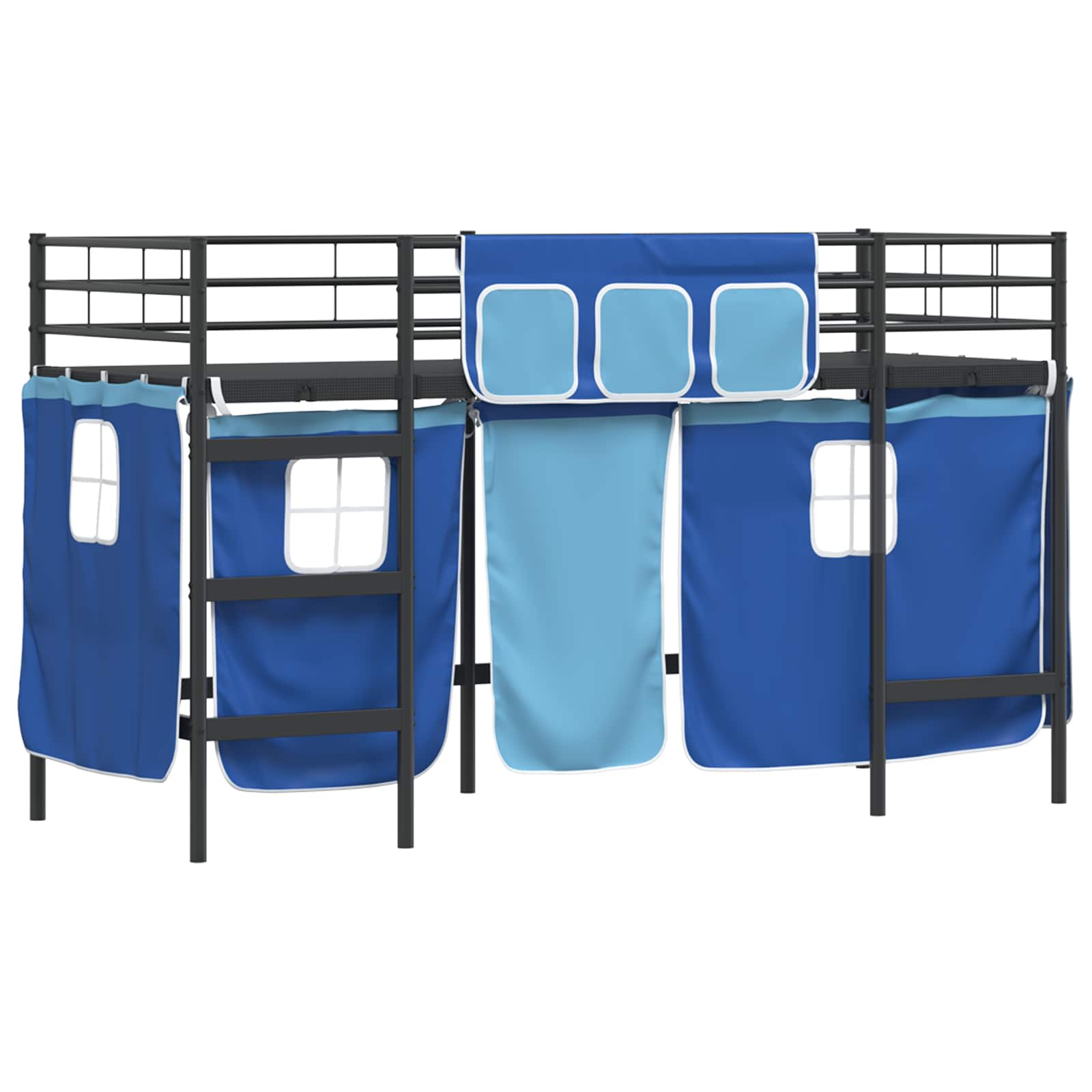 Loftbedframe voor Kinderen met Gordijnen Zwart en Blauw is nu te koop bij PeponiXL, paradijselijk wonen!
