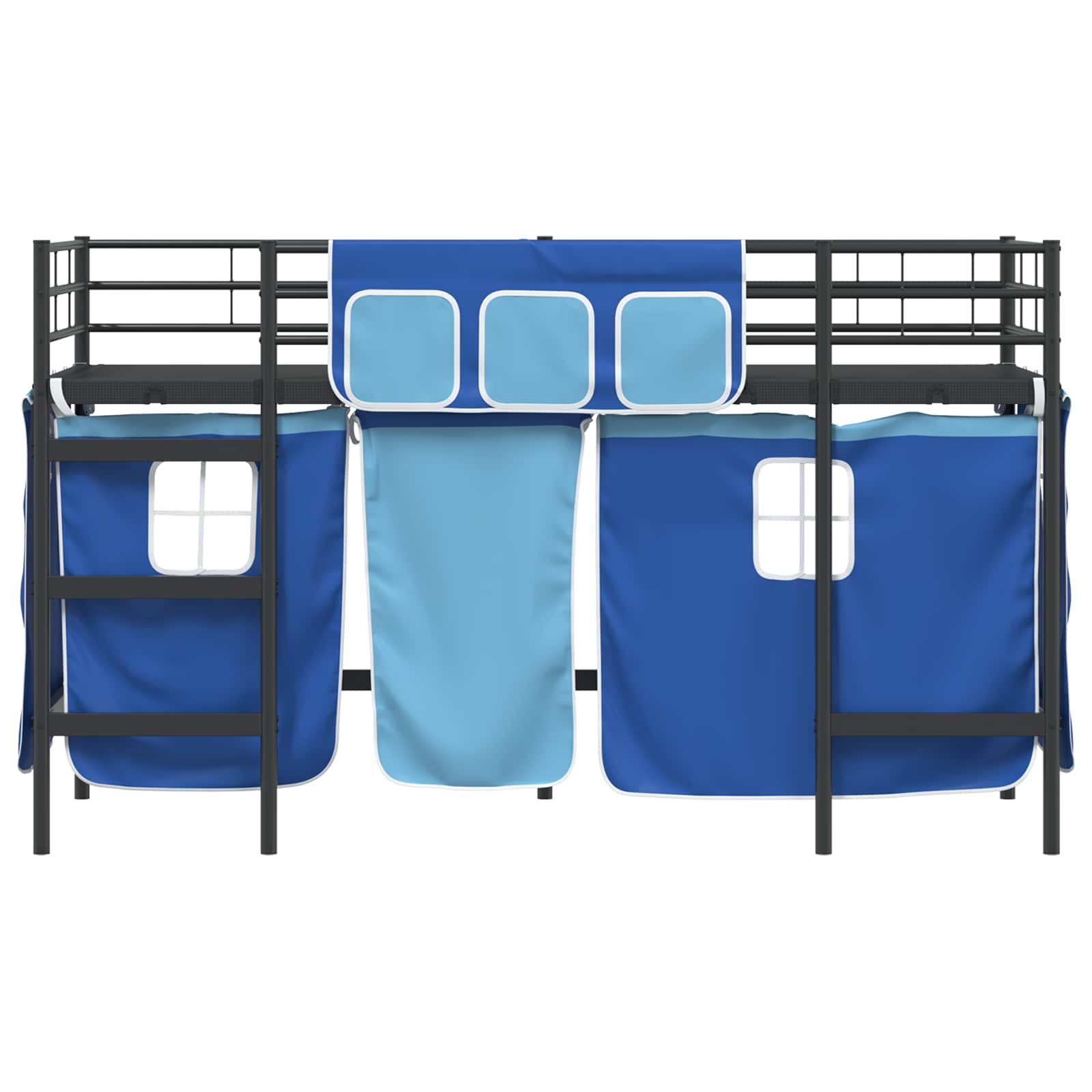 Loftbedframe voor Kinderen met Gordijnen Zwart en Blauw is nu te koop bij PeponiXL, paradijselijk wonen!