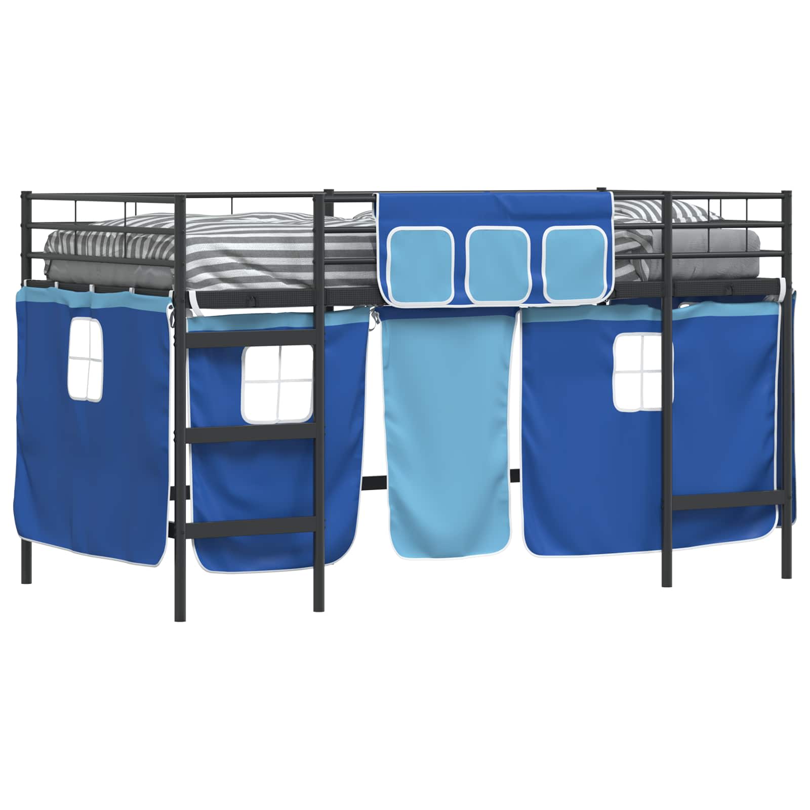 Loftbedframe voor Kinderen met Gordijnen Zwart en Blauw is nu te koop bij PeponiXL, paradijselijk wonen!