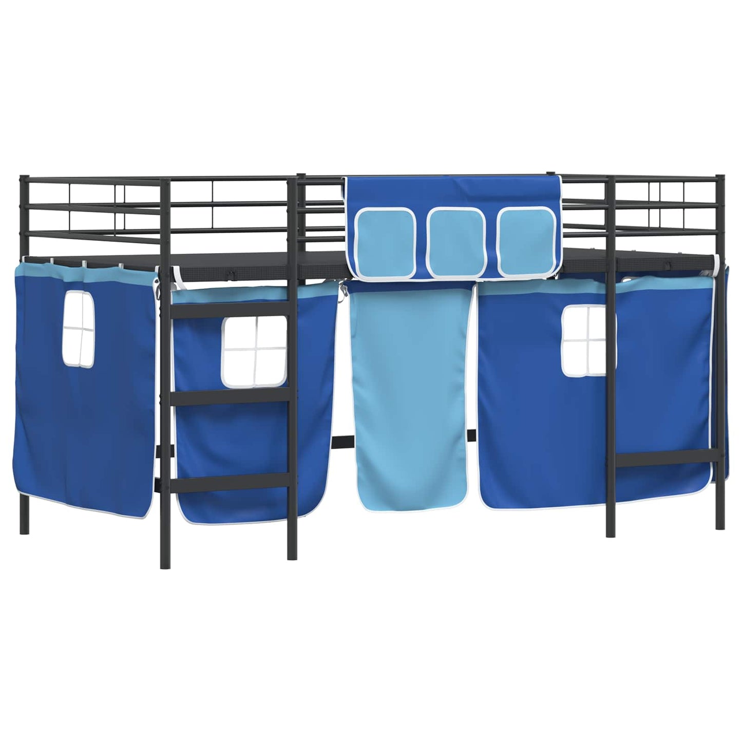 Loftbedframe voor Kinderen met Gordijnen Zwart en Blauw is nu te koop bij PeponiXL, paradijselijk wonen!