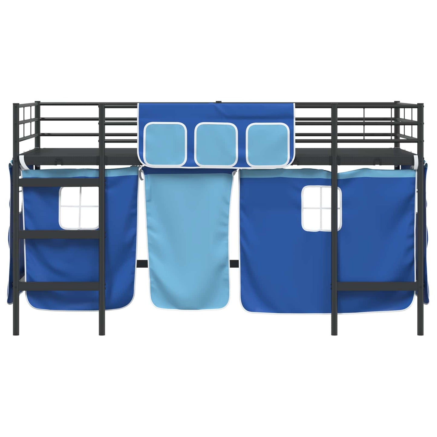 Loftbedframe voor Kinderen met Gordijnen Zwart en Blauw is nu te koop bij PeponiXL, paradijselijk wonen!
