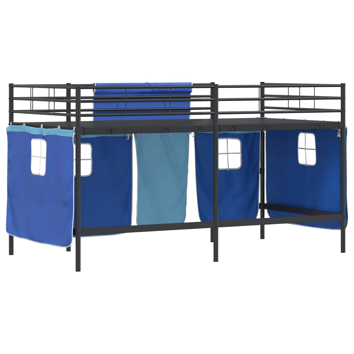 Loftbedframe voor Kinderen met Gordijnen Zwart en Blauw is nu te koop bij PeponiXL, paradijselijk wonen!