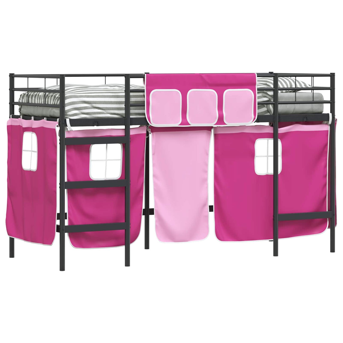 Loftbedframe voor Kinderen met Gordijnen Zwart en Roze is nu te koop bij PeponiXL, paradijselijk wonen!