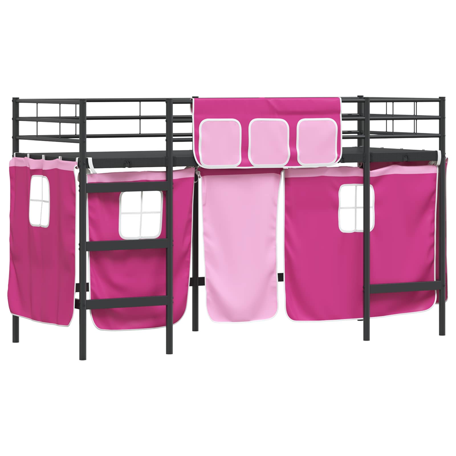 Loftbedframe voor Kinderen met Gordijnen Zwart en Roze is nu te koop bij PeponiXL, paradijselijk wonen!