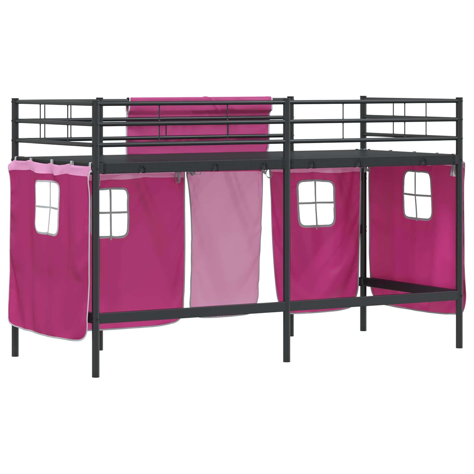 Loftbedframe voor Kinderen met Gordijnen Zwart en Roze is nu te koop bij PeponiXL, paradijselijk wonen!