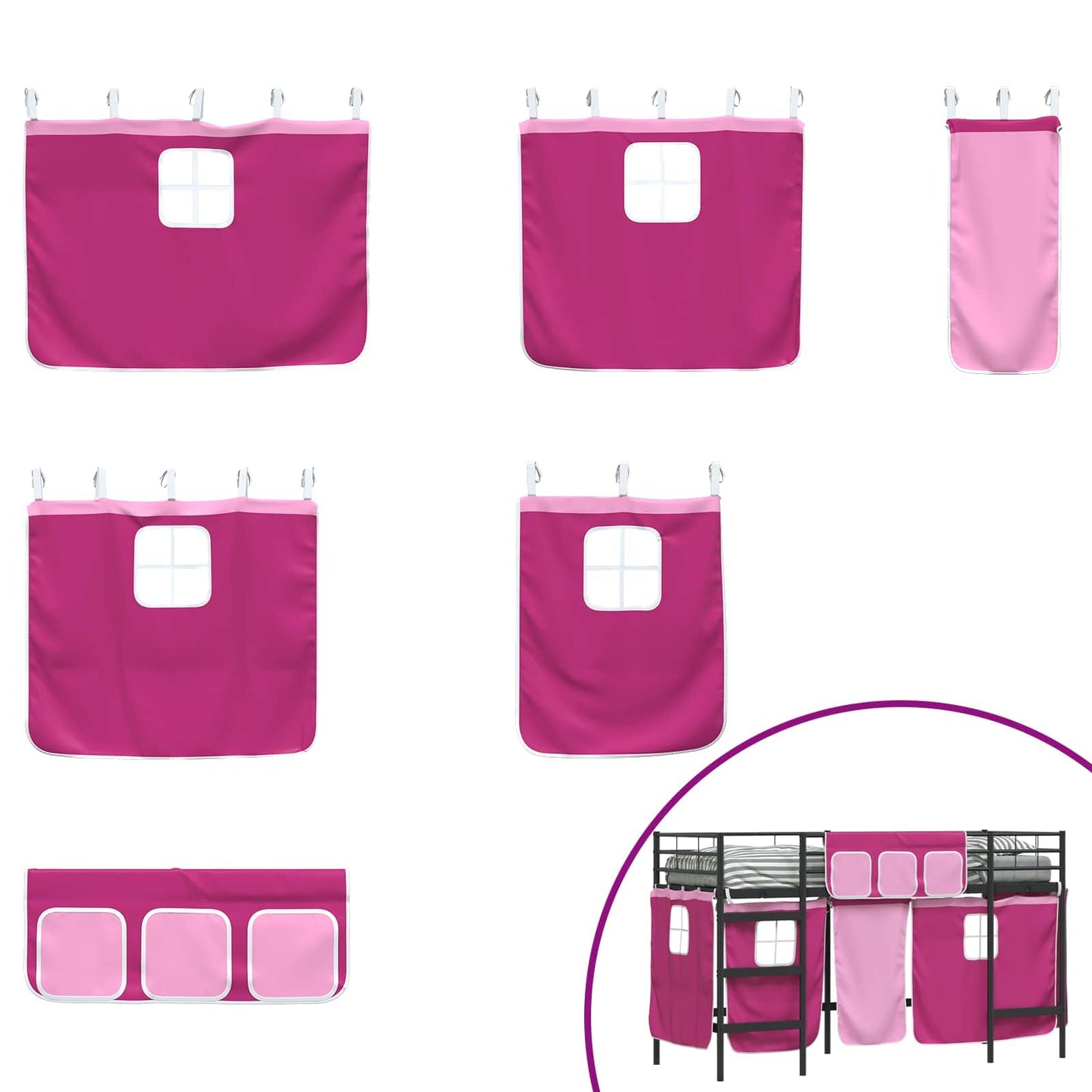 Loftbedframe voor Kinderen met Gordijnen Zwart en Roze is nu te koop bij PeponiXL, paradijselijk wonen!