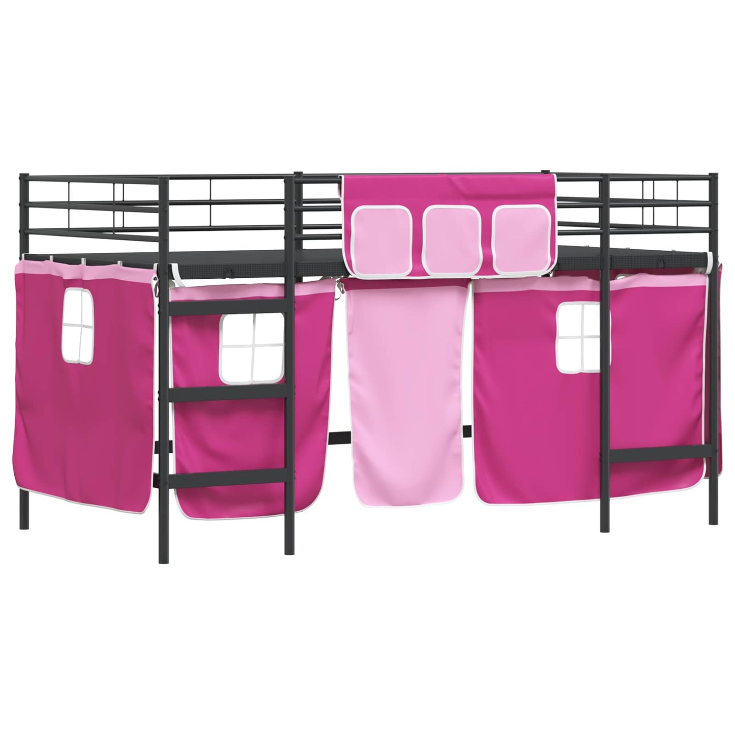Loftbedframe voor Kinderen met Gordijnen Zwart en Roze is nu te koop bij PeponiXL, paradijselijk wonen!