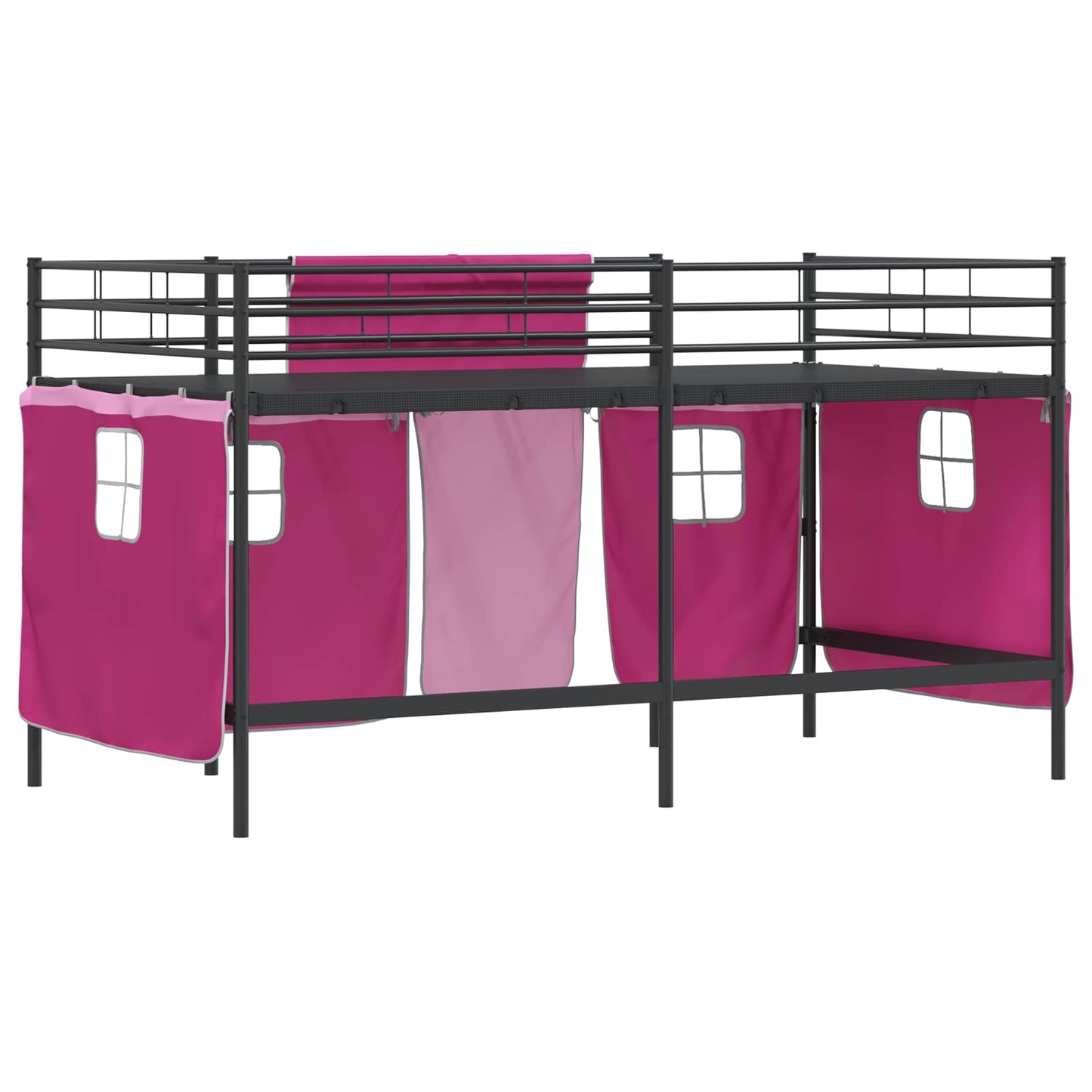 Loftbedframe voor Kinderen met Gordijnen Zwart en Roze is nu te koop bij PeponiXL, paradijselijk wonen!