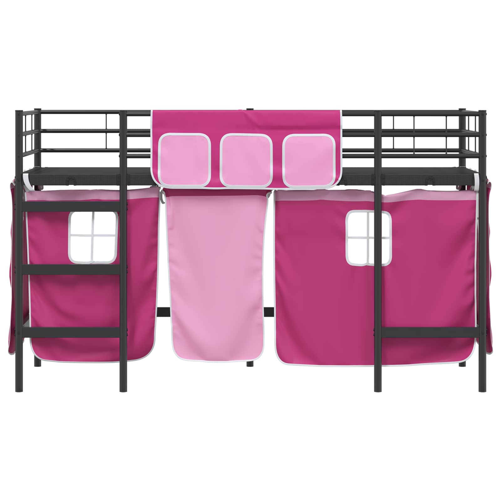 Loftbedframe voor Kinderen met Gordijnen Zwart en Roze is nu te koop bij PeponiXL, paradijselijk wonen!