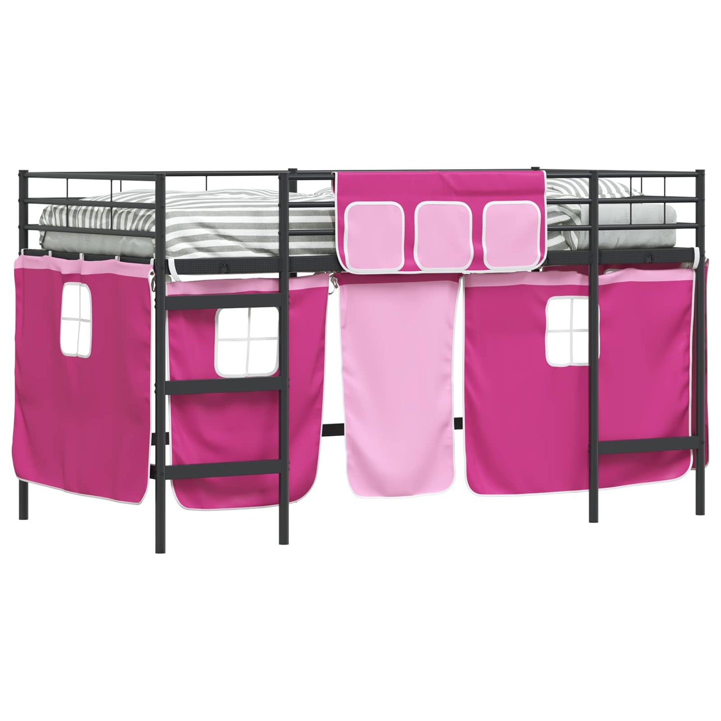 Loftbedframe voor Kinderen met Gordijnen Zwart en Roze is nu te koop bij PeponiXL, paradijselijk wonen!