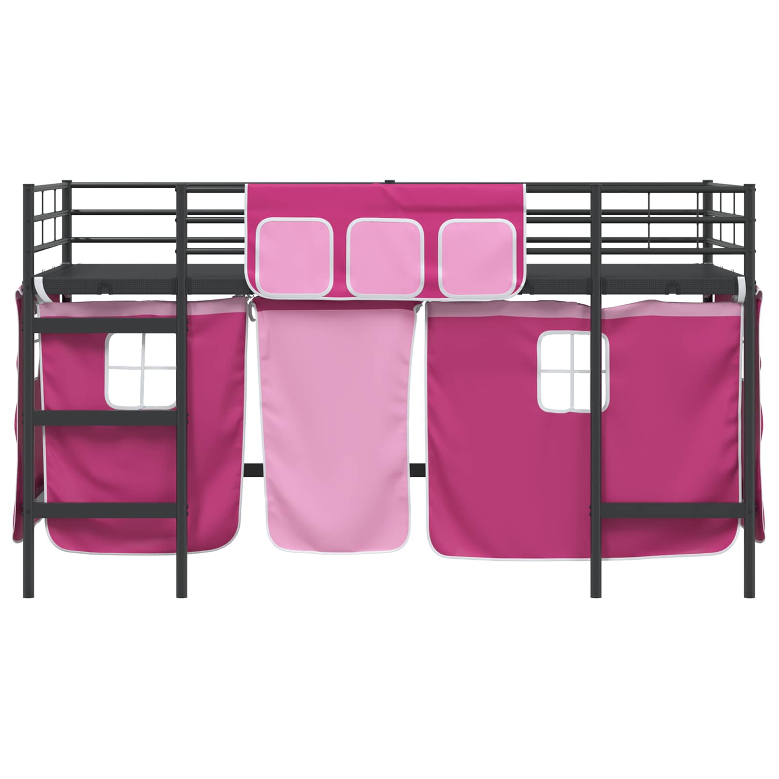 Loftbedframe voor Kinderen met Gordijnen Zwart en Roze is nu te koop bij PeponiXL, paradijselijk wonen!