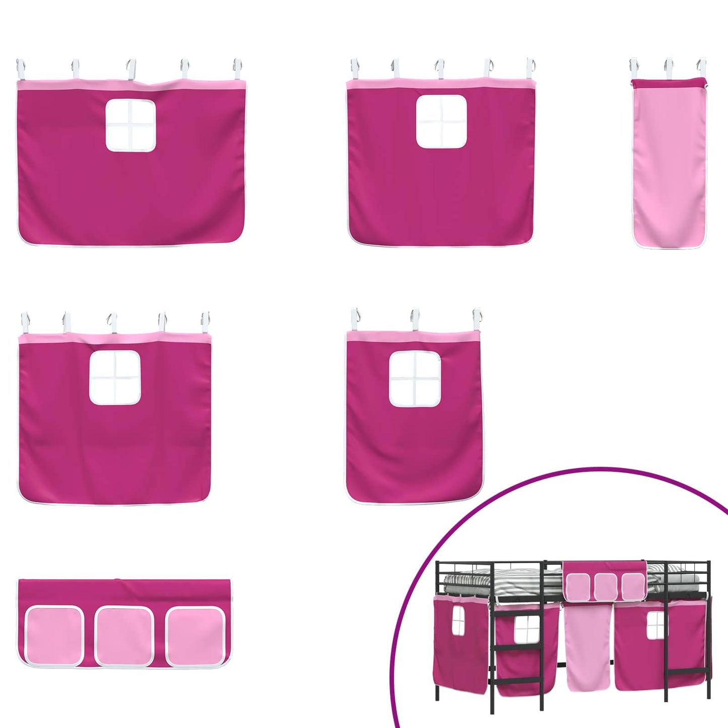 Loftbedframe voor Kinderen met Gordijnen Zwart en Roze is nu te koop bij PeponiXL, paradijselijk wonen!