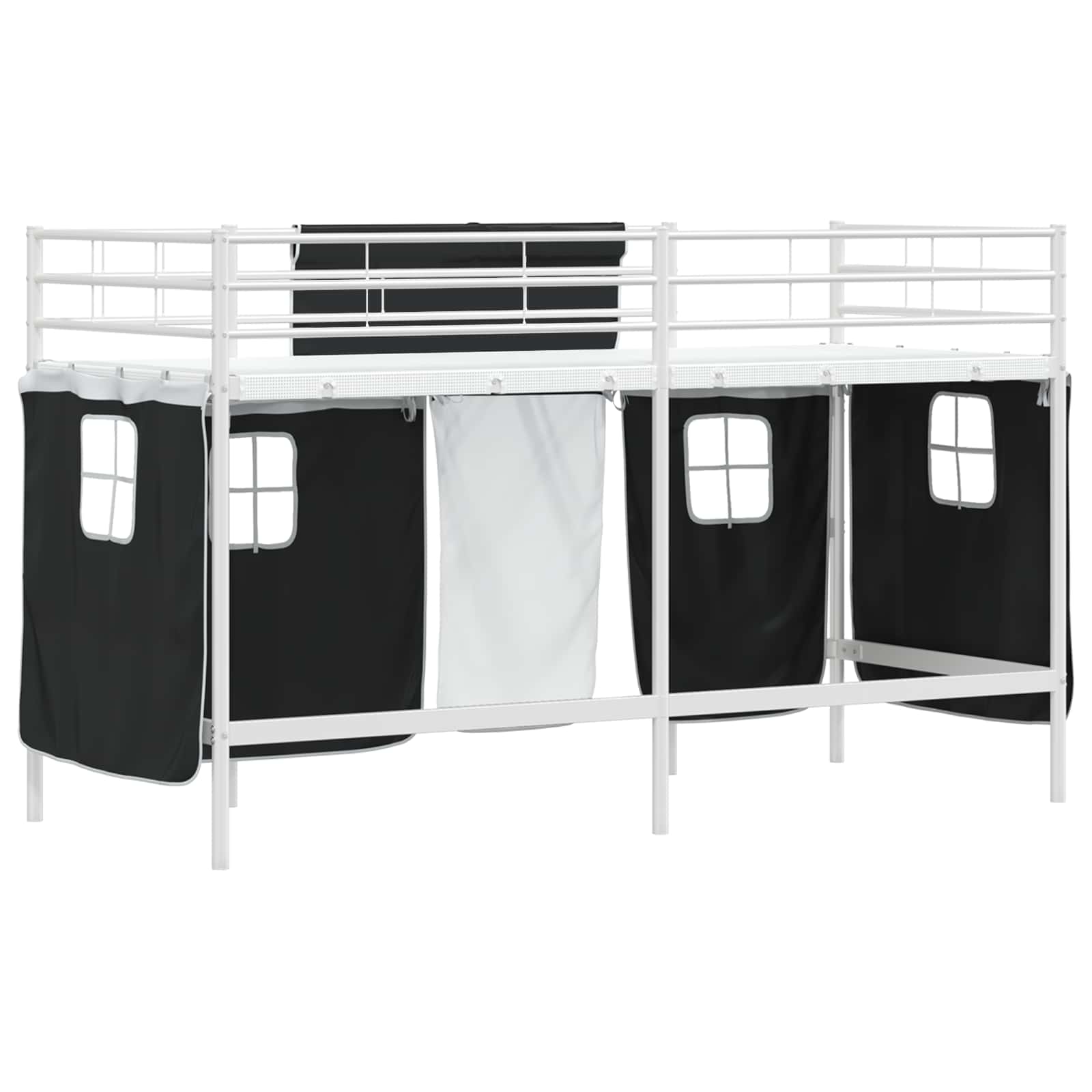 Loftbedframe voor Kinderen met Gordijnen Wit en zwart is nu te koop bij PeponiXL, paradijselijk wonen!