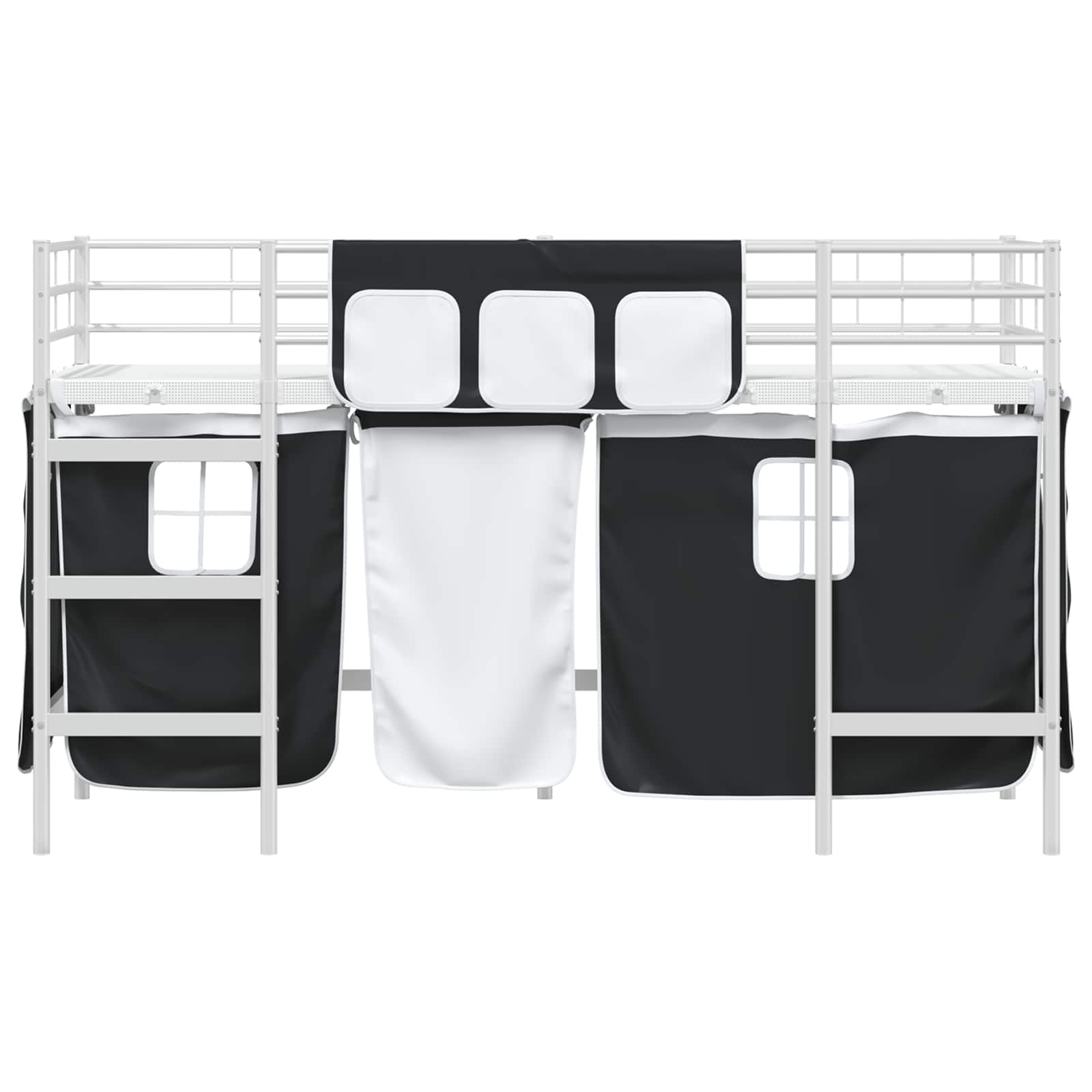 Loftbedframe voor Kinderen met Gordijnen Wit en zwart is nu te koop bij PeponiXL, paradijselijk wonen!