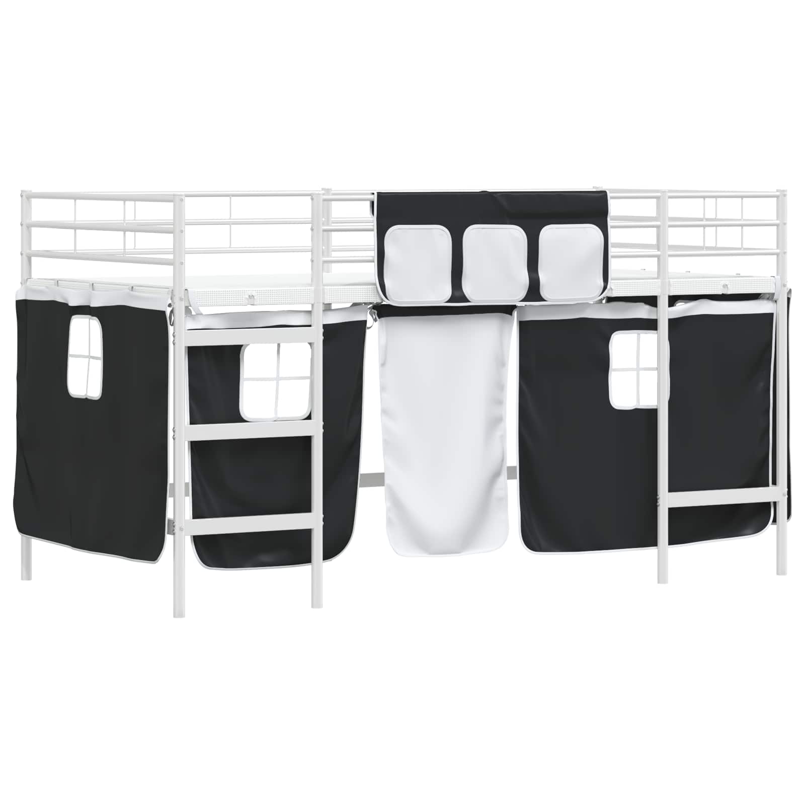 Loftbedframe voor Kinderen met Gordijnen Wit en zwart is nu te koop bij PeponiXL, paradijselijk wonen!