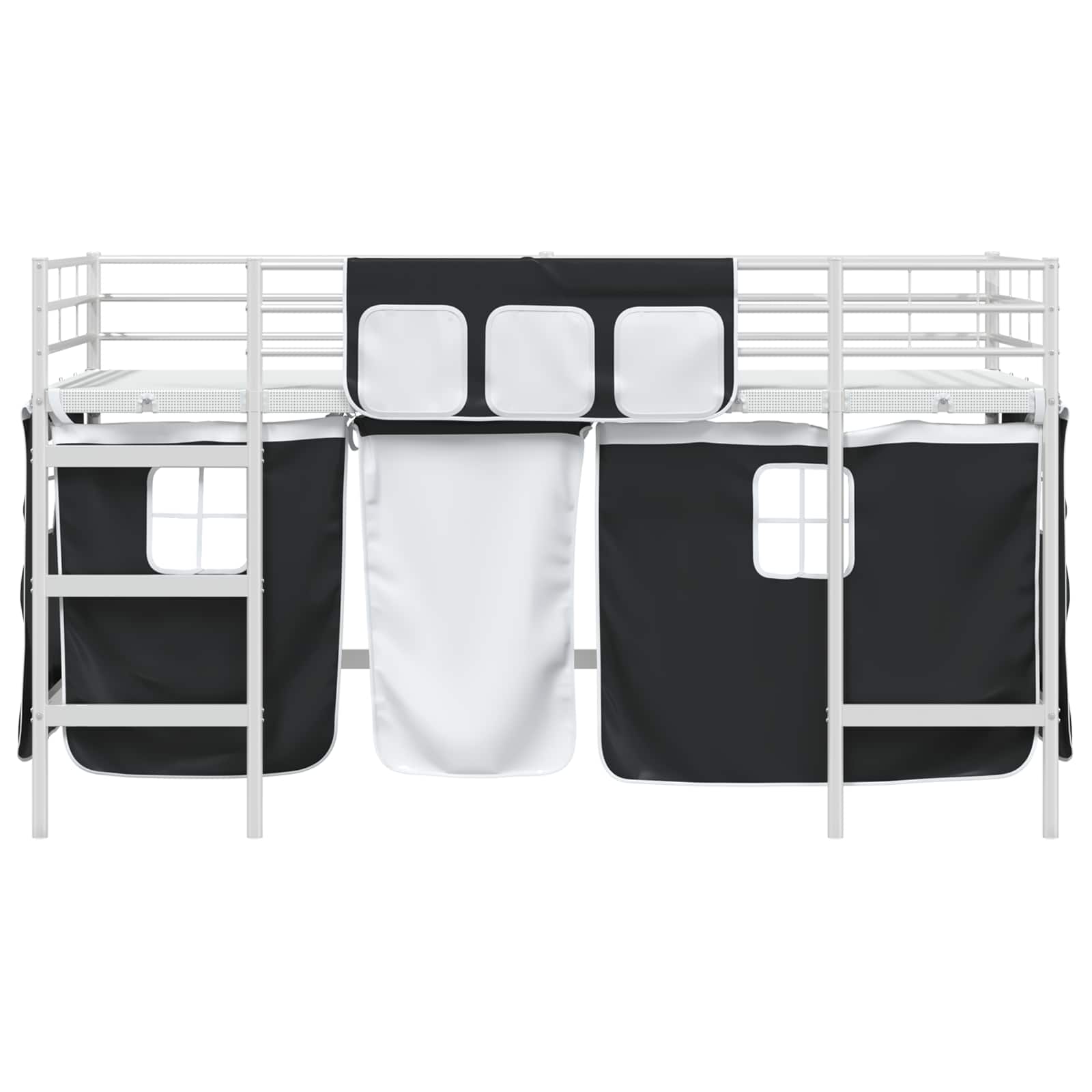 Loftbedframe voor Kinderen met Gordijnen Wit en zwart is nu te koop bij PeponiXL, paradijselijk wonen!