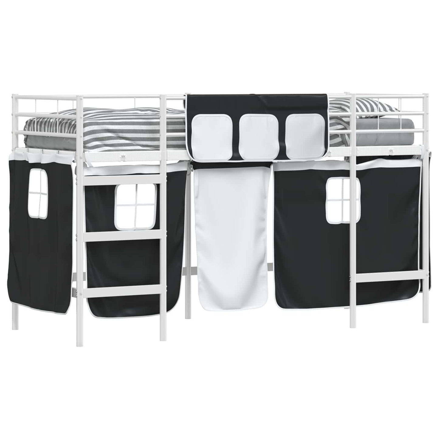 Loftbedframe voor Kinderen met Gordijnen Wit en zwart is nu te koop bij PeponiXL, paradijselijk wonen!