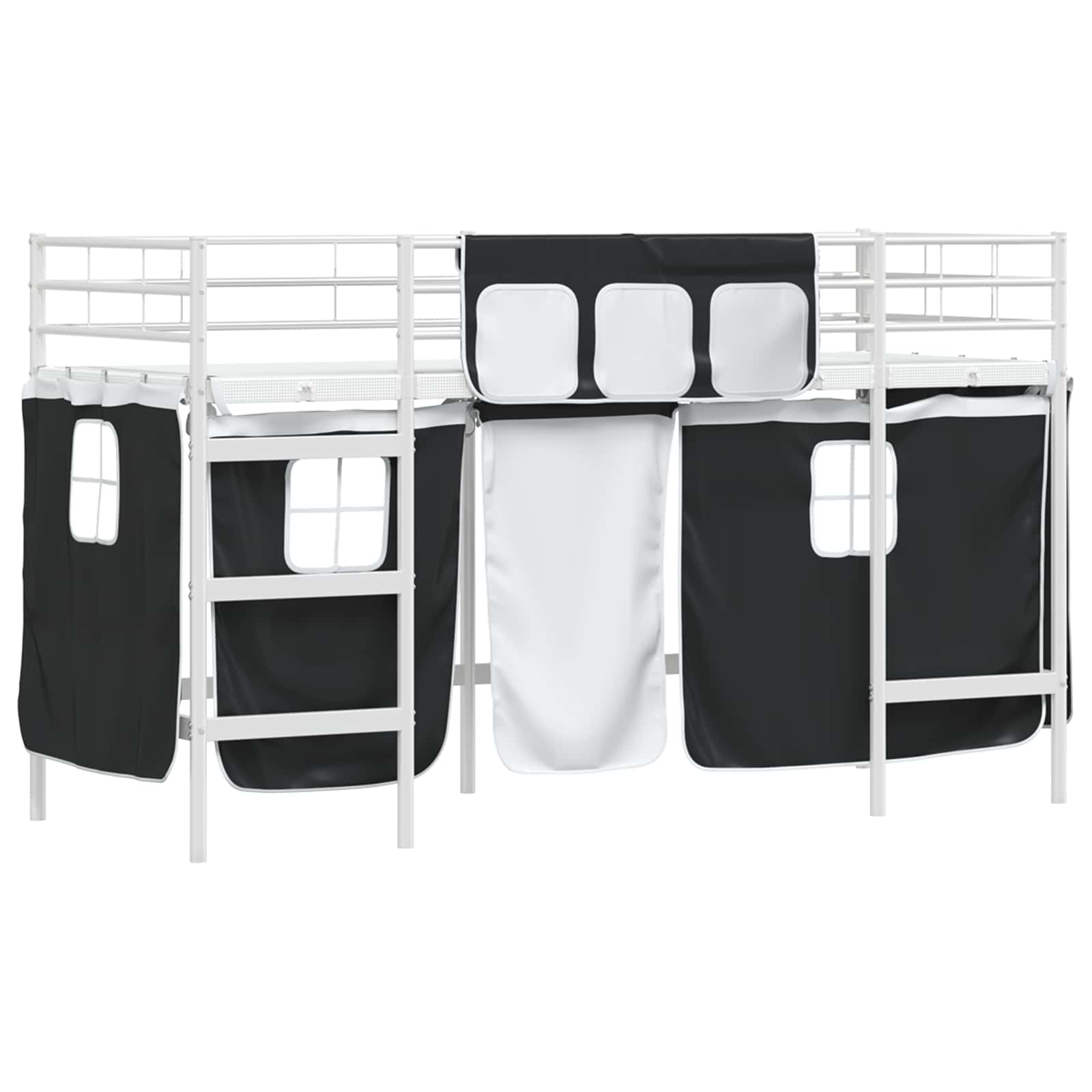 Loftbedframe voor Kinderen met Gordijnen Wit en zwart is nu te koop bij PeponiXL, paradijselijk wonen!