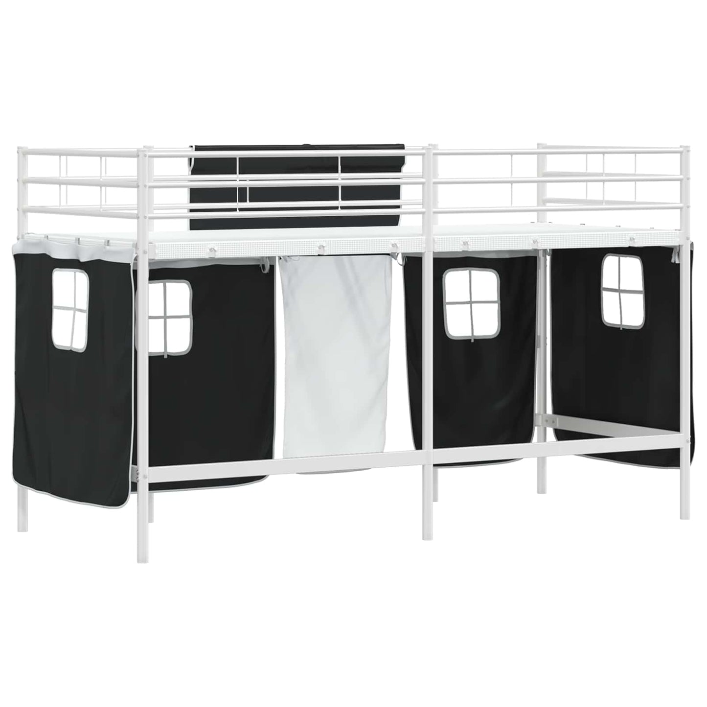 Loftbedframe voor Kinderen met Gordijnen Wit en zwart is nu te koop bij PeponiXL, paradijselijk wonen!