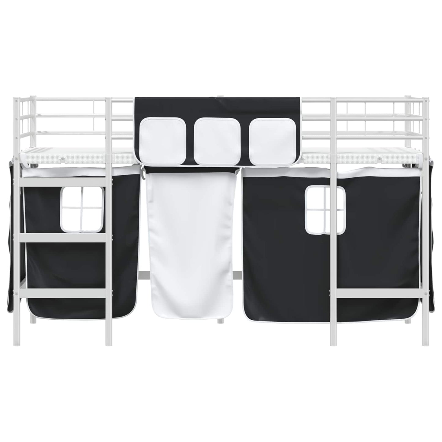 Loftbedframe voor Kinderen met Gordijnen Wit en zwart is nu te koop bij PeponiXL, paradijselijk wonen!