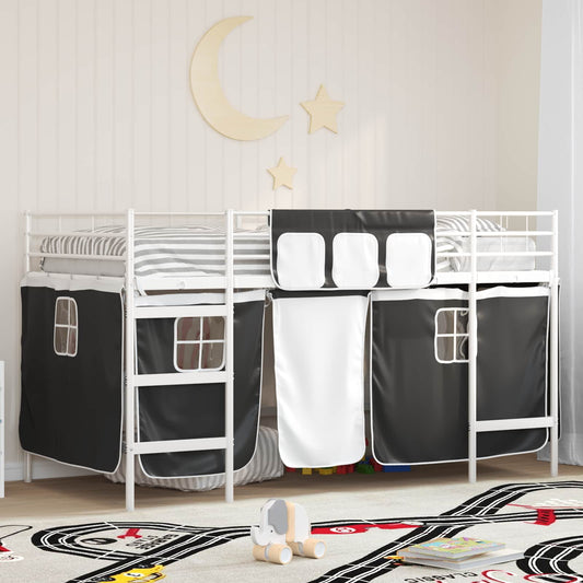 Loftbedframe voor Kinderen met Gordijnen Wit en zwart is nu te koop bij PeponiXL, paradijselijk wonen!