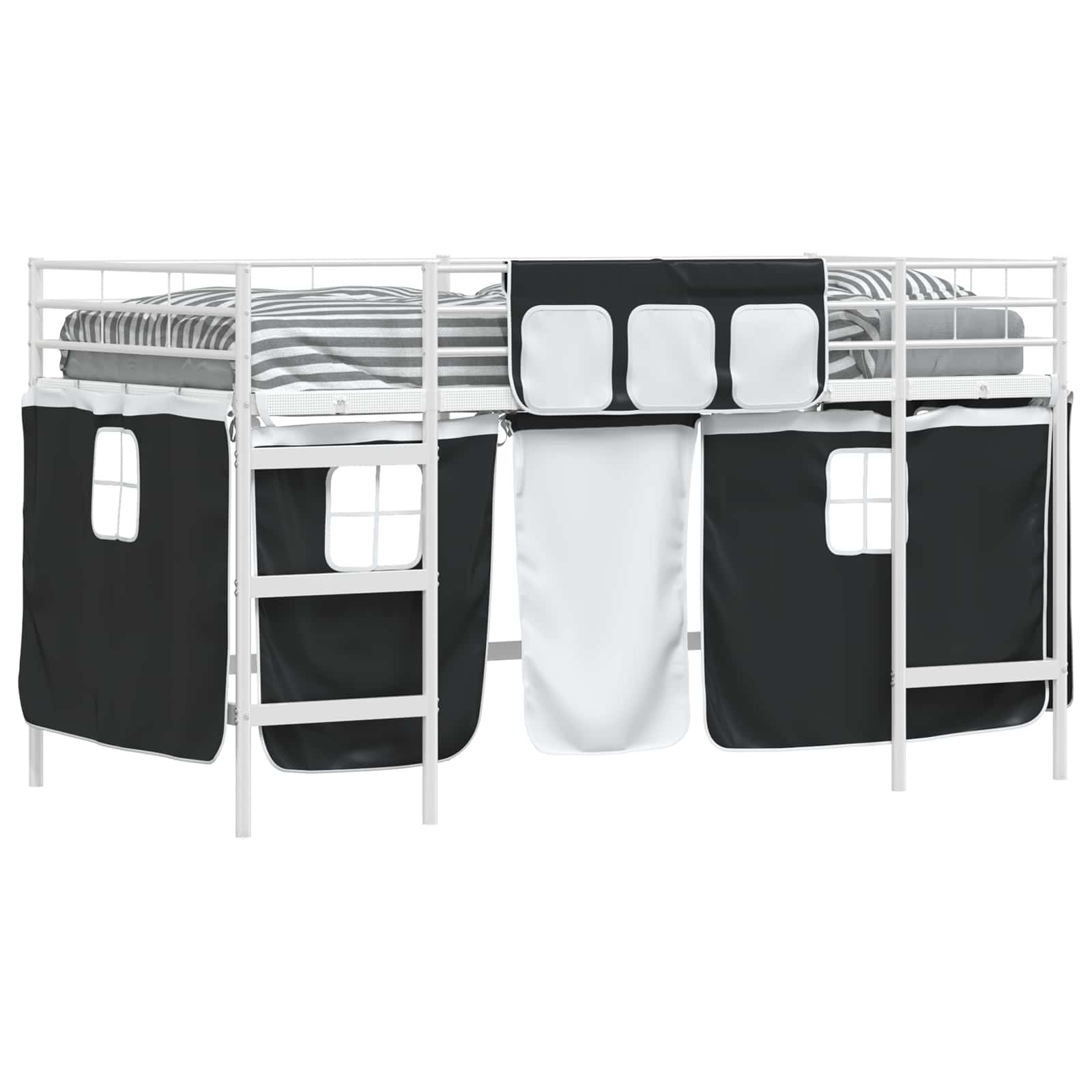 Loftbedframe voor Kinderen met Gordijnen Wit en zwart is nu te koop bij PeponiXL, paradijselijk wonen!