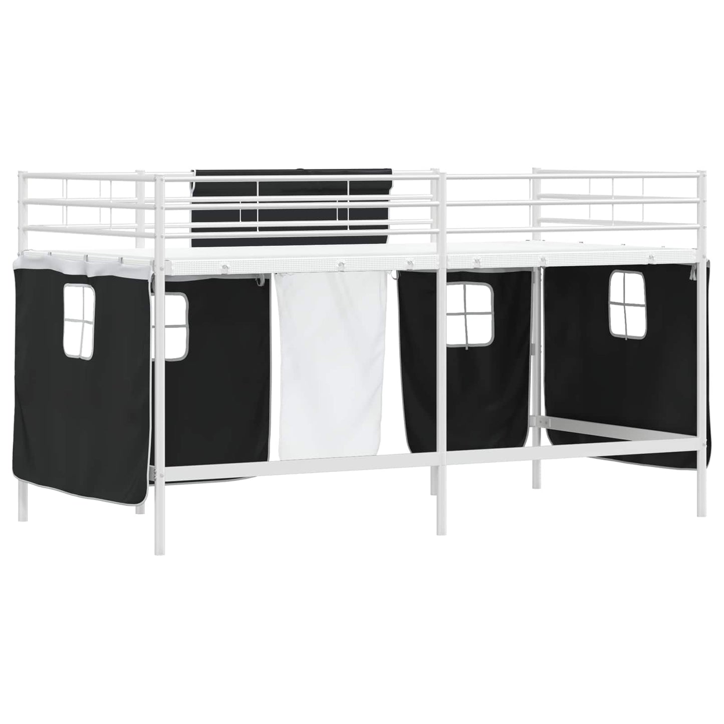 Loftbedframe voor Kinderen met Gordijnen Wit en zwart is nu te koop bij PeponiXL, paradijselijk wonen!