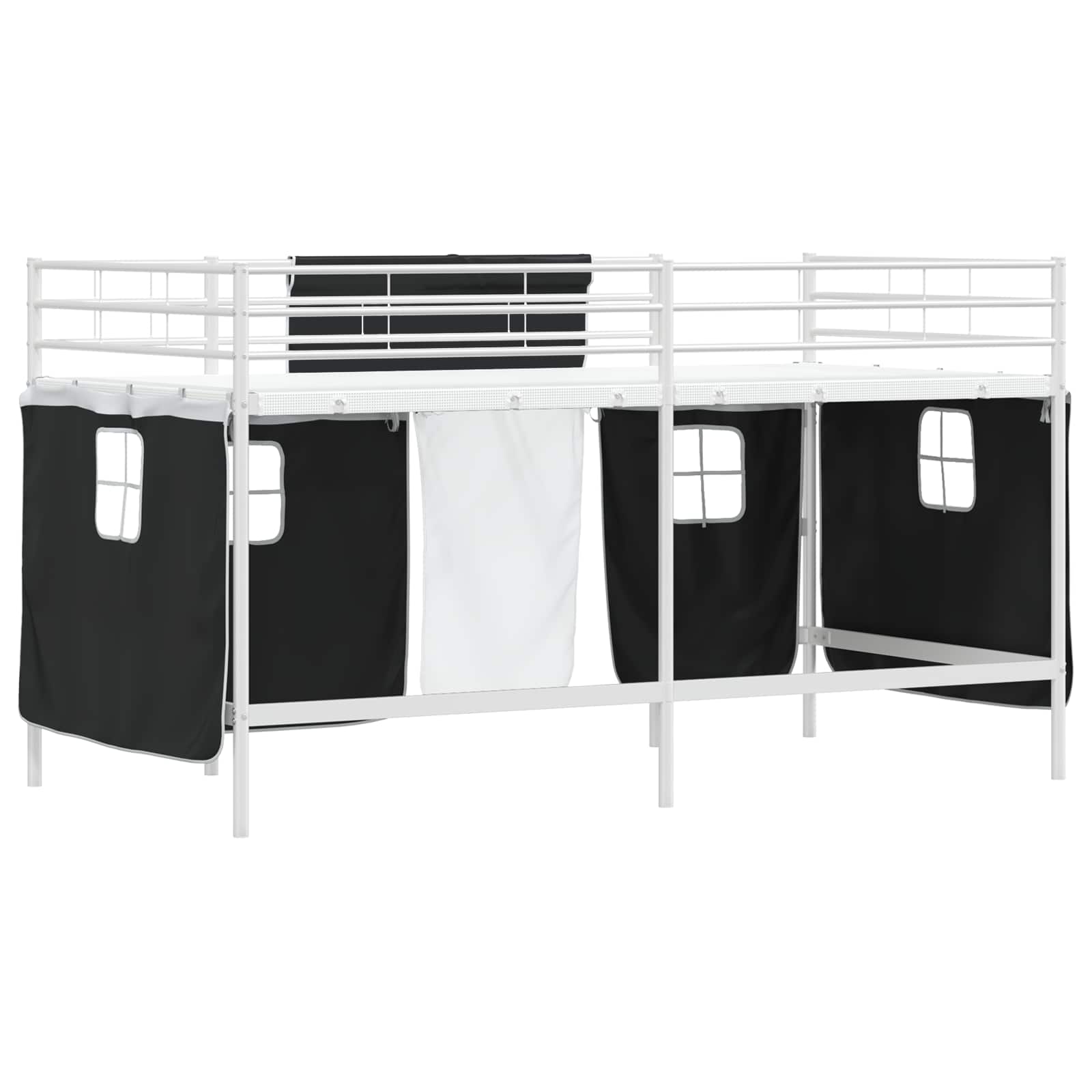 Loftbedframe voor Kinderen met Gordijnen Wit en zwart is nu te koop bij PeponiXL, paradijselijk wonen!