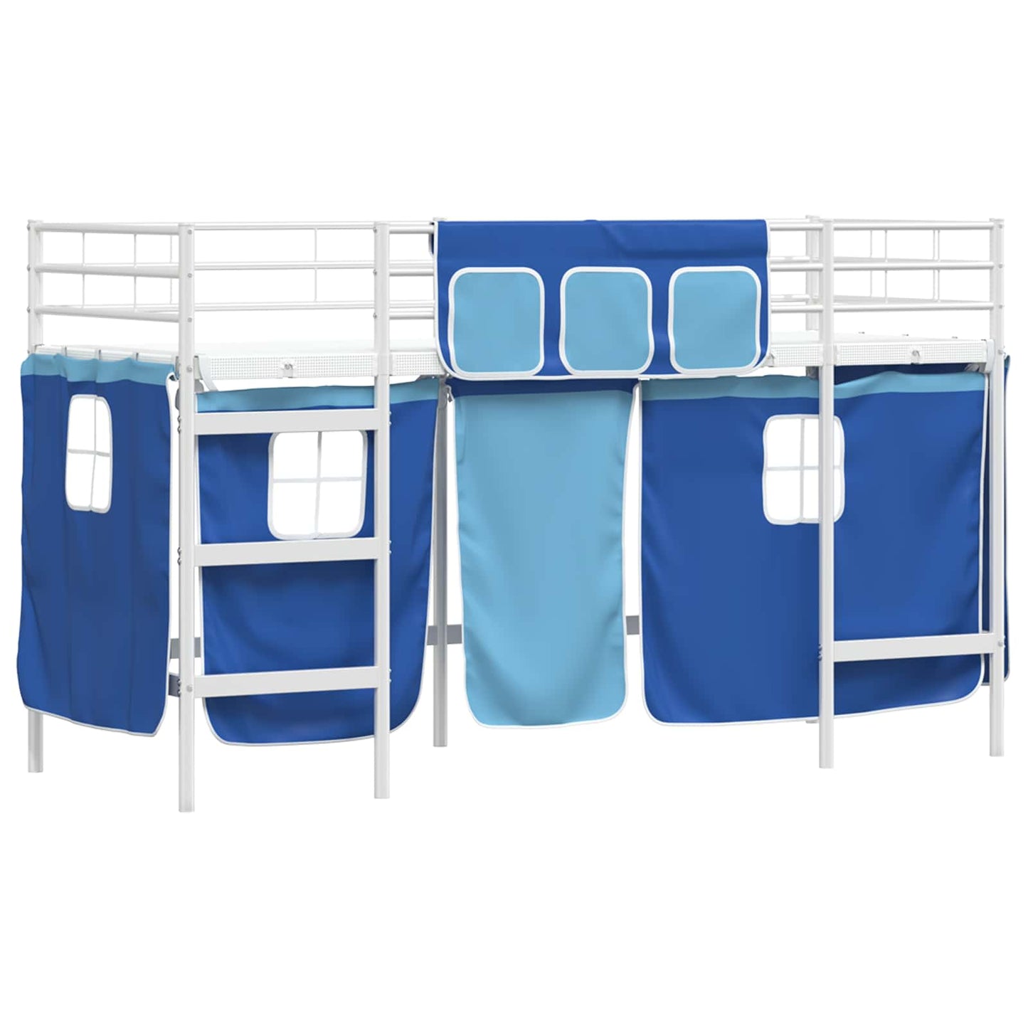 Loftbedframe voor Kinderen met Gordijnen Wit en Blauw is nu te koop bij PeponiXL, paradijselijk wonen!