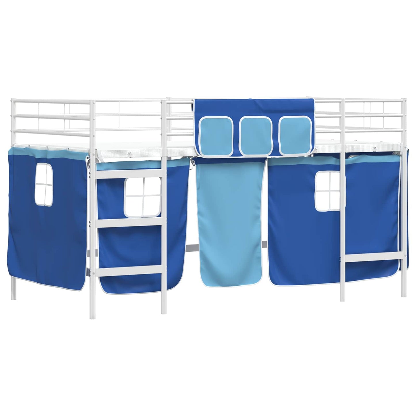 Loftbedframe voor Kinderen met Gordijnen Wit en Blauw is nu te koop bij PeponiXL, paradijselijk wonen!