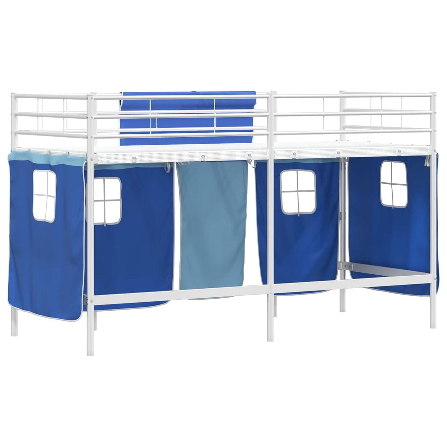 Loftbedframe voor Kinderen met Gordijnen Wit en Blauw is nu te koop bij PeponiXL, paradijselijk wonen!
