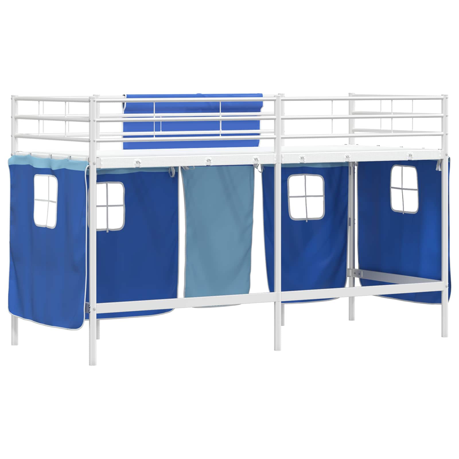 Loftbedframe voor Kinderen met Gordijnen Wit en Blauw is nu te koop bij PeponiXL, paradijselijk wonen!