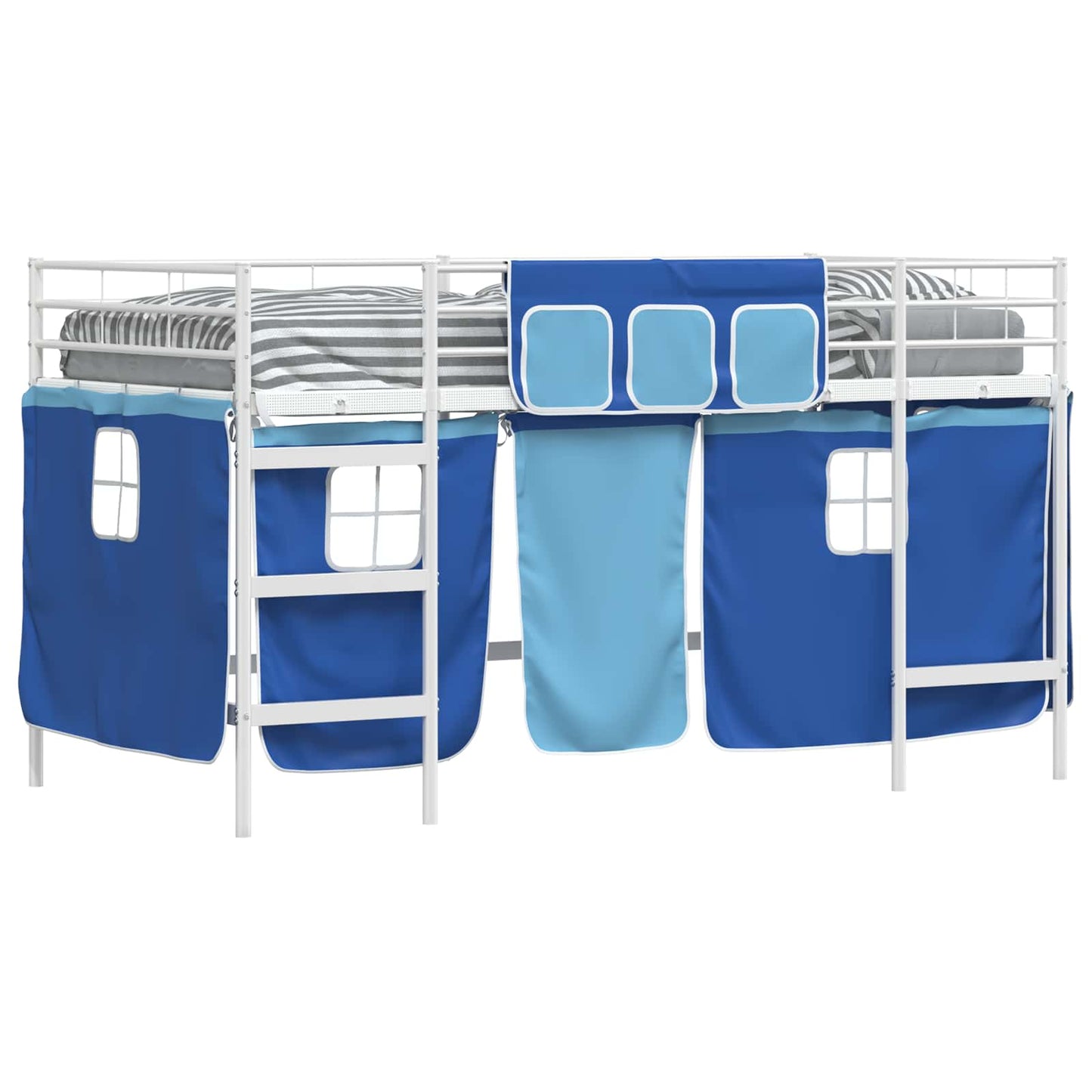Loftbedframe voor Kinderen met Gordijnen Wit en Blauw is nu te koop bij PeponiXL, paradijselijk wonen!