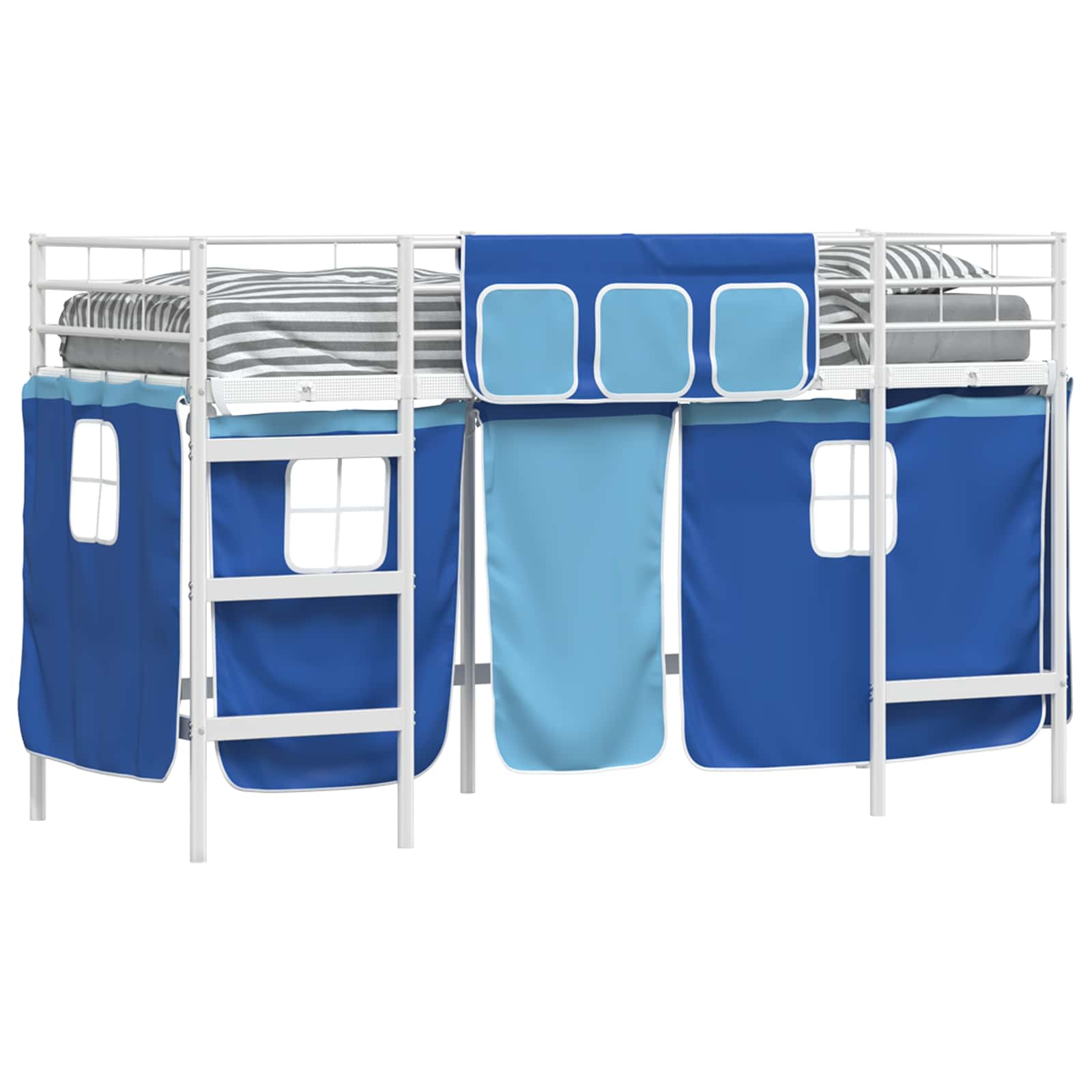 Loftbedframe voor Kinderen met Gordijnen Wit en Blauw is nu te koop bij PeponiXL, paradijselijk wonen!