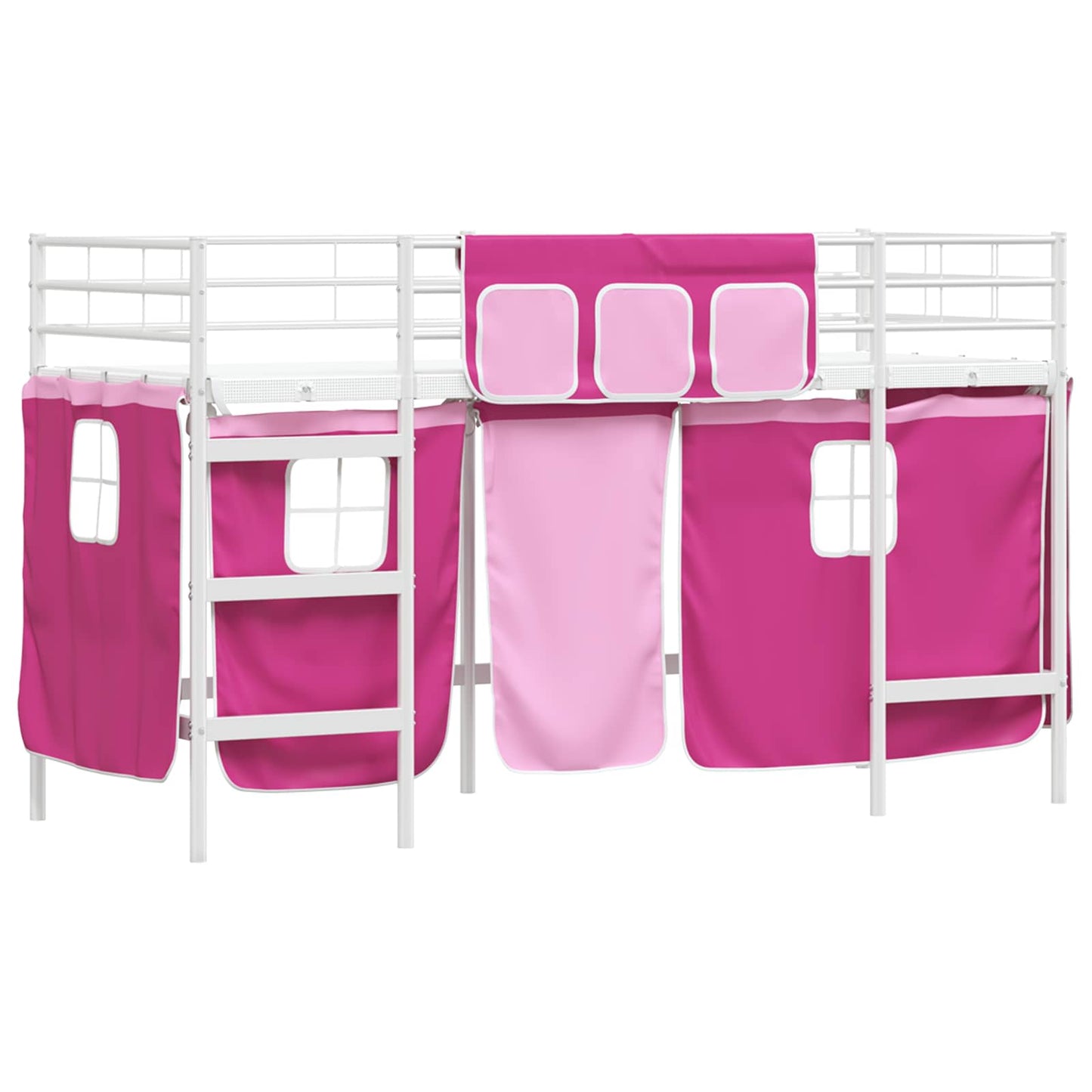 Loftbedframe voor Kinderen met Gordijnen Wit en Roze is nu te koop bij PeponiXL, paradijselijk wonen!