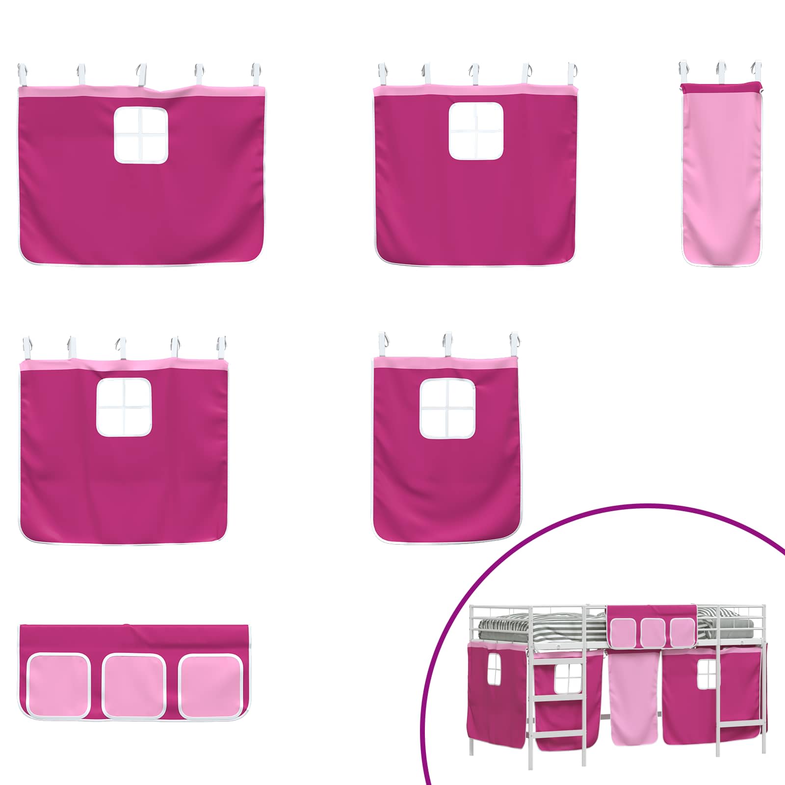 Loftbedframe voor Kinderen met Gordijnen Wit en Roze is nu te koop bij PeponiXL, paradijselijk wonen!