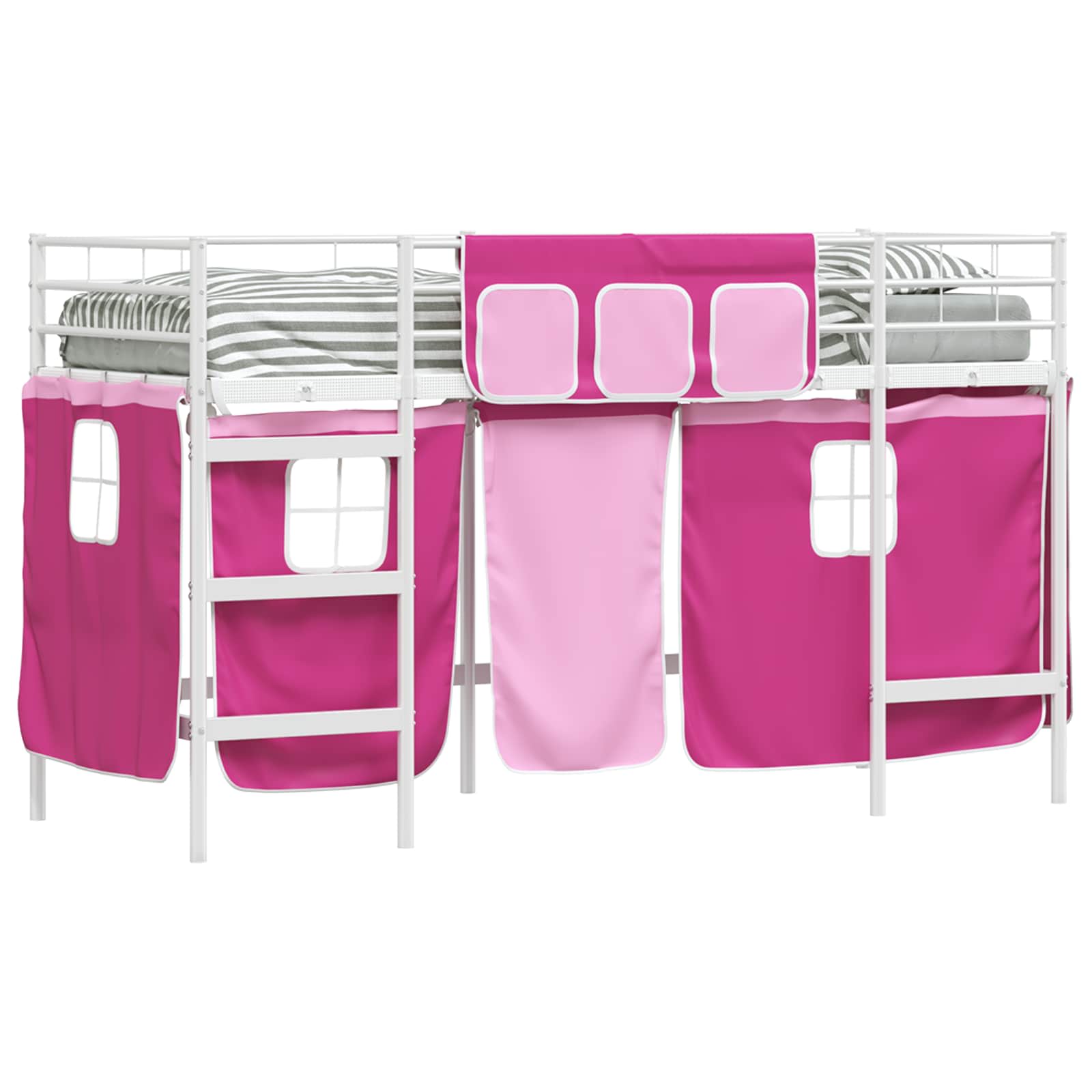 Loftbedframe voor Kinderen met Gordijnen Wit en Roze is nu te koop bij PeponiXL, paradijselijk wonen!
