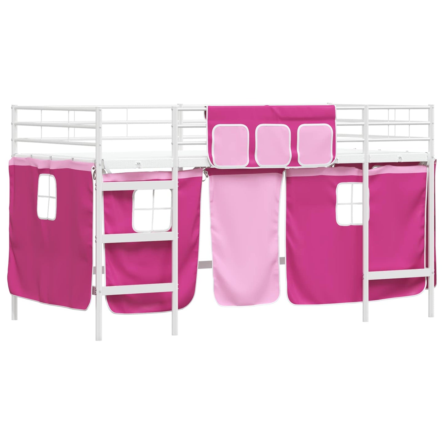 Loftbedframe voor Kinderen met Gordijnen Wit en Roze is nu te koop bij PeponiXL, paradijselijk wonen!