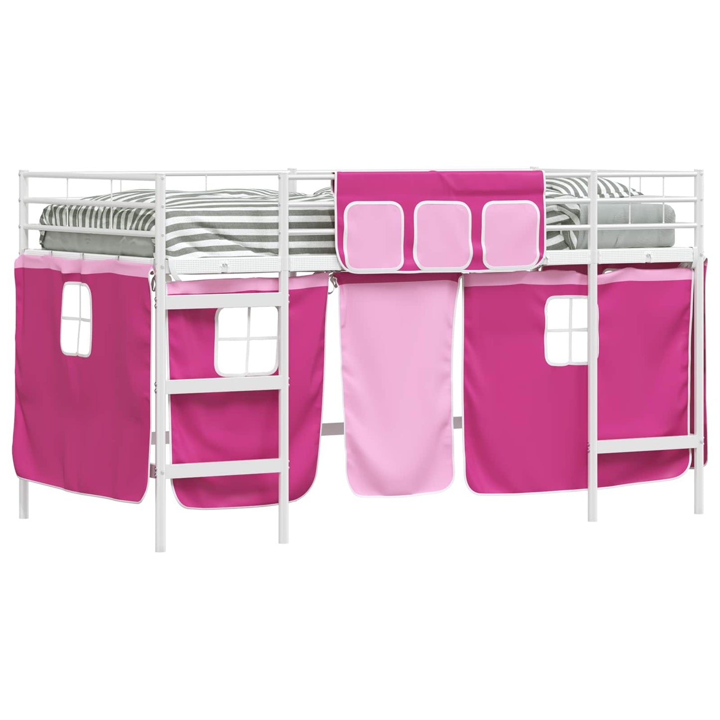 Loftbedframe voor Kinderen met Gordijnen Wit en Roze is nu te koop bij PeponiXL, paradijselijk wonen!
