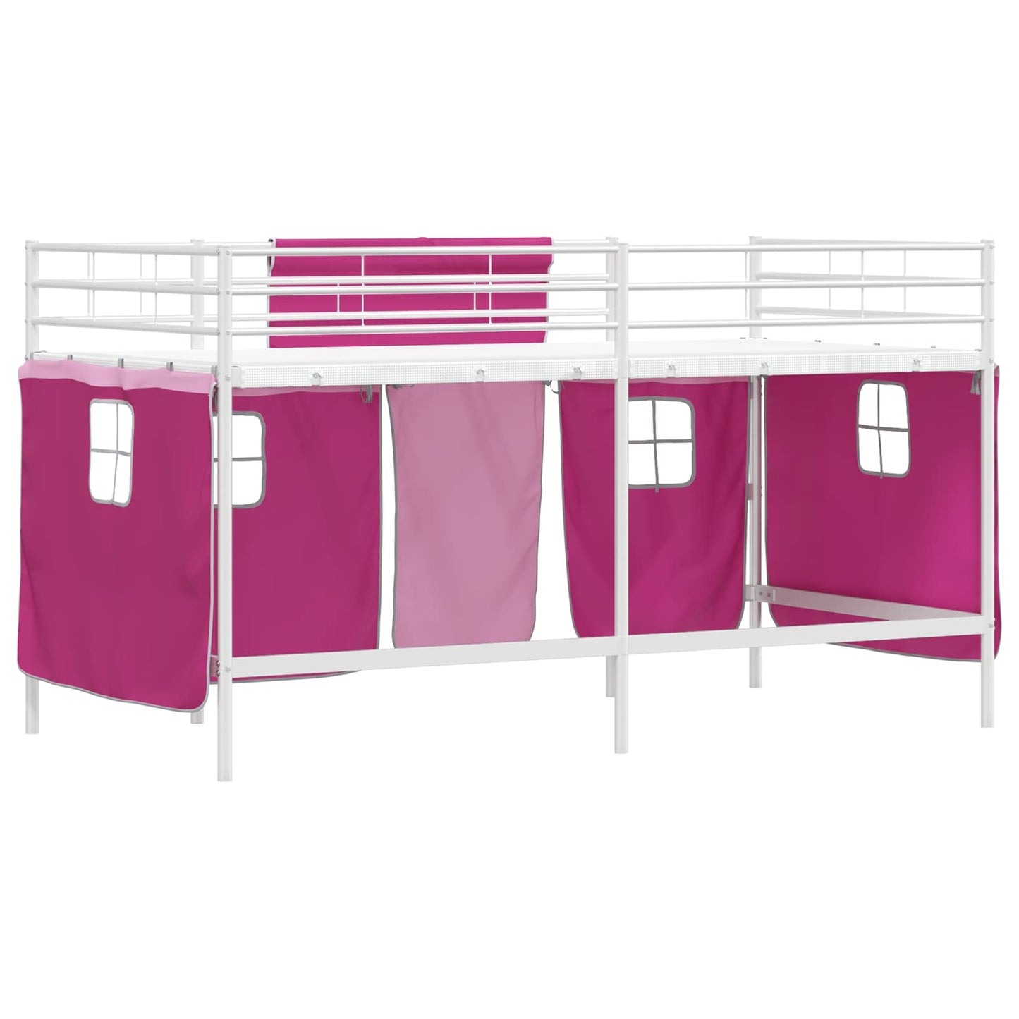 Loftbedframe voor Kinderen met Gordijnen Wit en Roze is nu te koop bij PeponiXL, paradijselijk wonen!