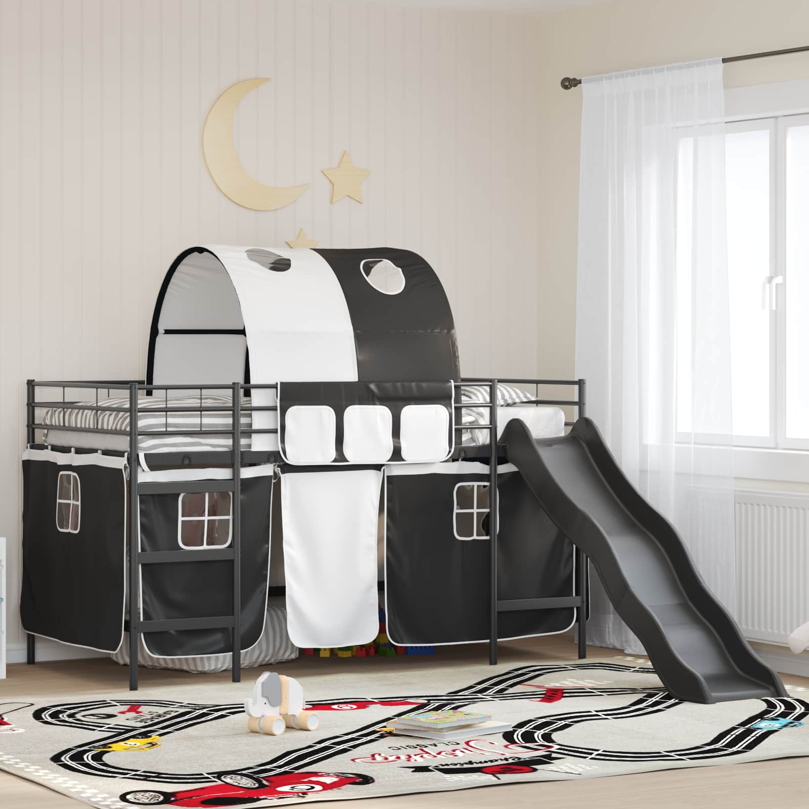 Loftbed voor Kids Zwart 90 x 200 cm Metaal is nu te koop bij PeponiXL, paradijselijk wonen!