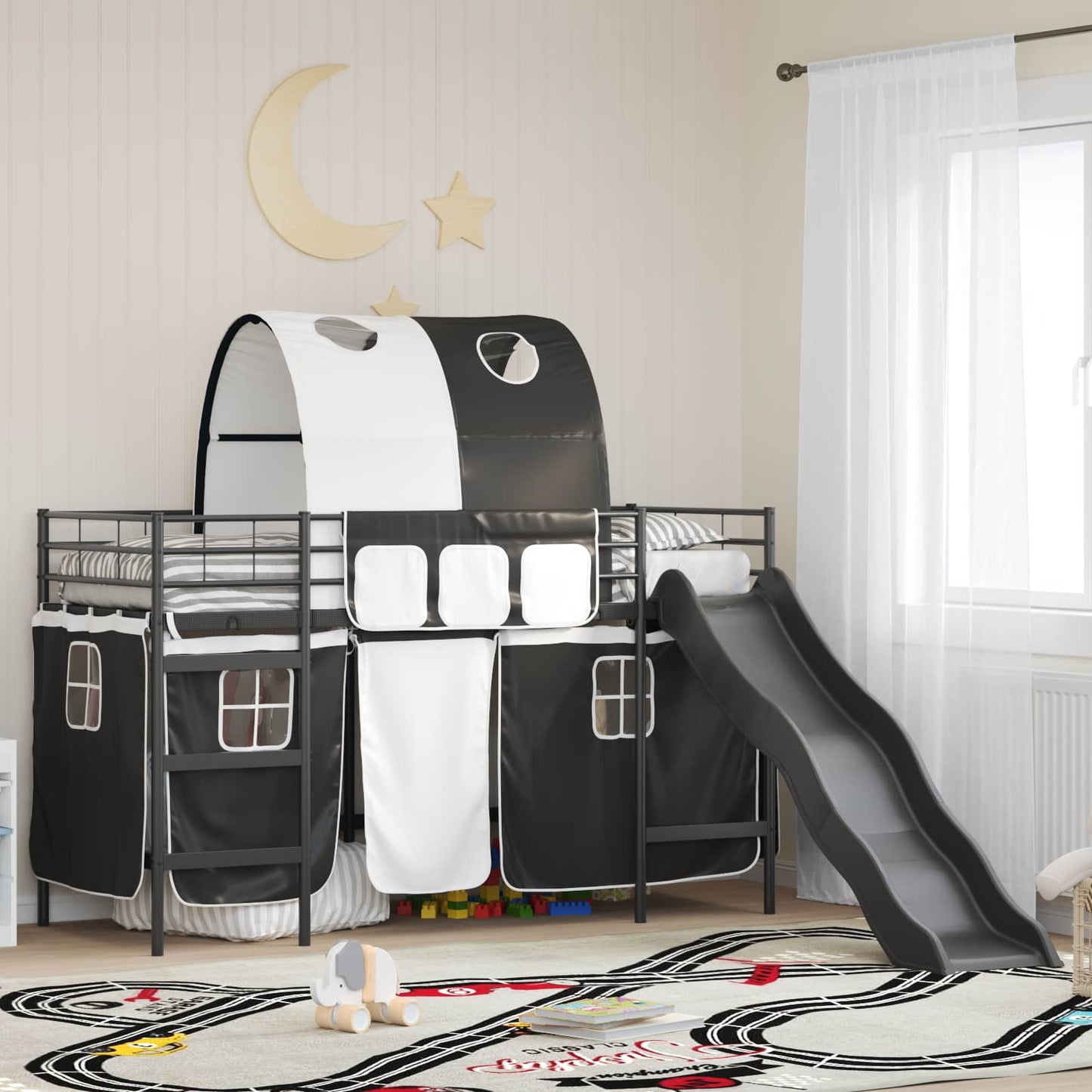 Loftbed voor Kids Zwart 100 x 190 cm Metaal is nu te koop bij PeponiXL, paradijselijk wonen!