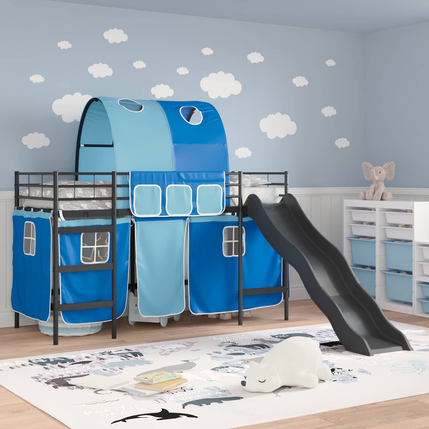 Loftbed voor Kids Zwart en Blauw 90 x 190 cm Metaal is nu te koop bij PeponiXL, paradijselijk wonen!