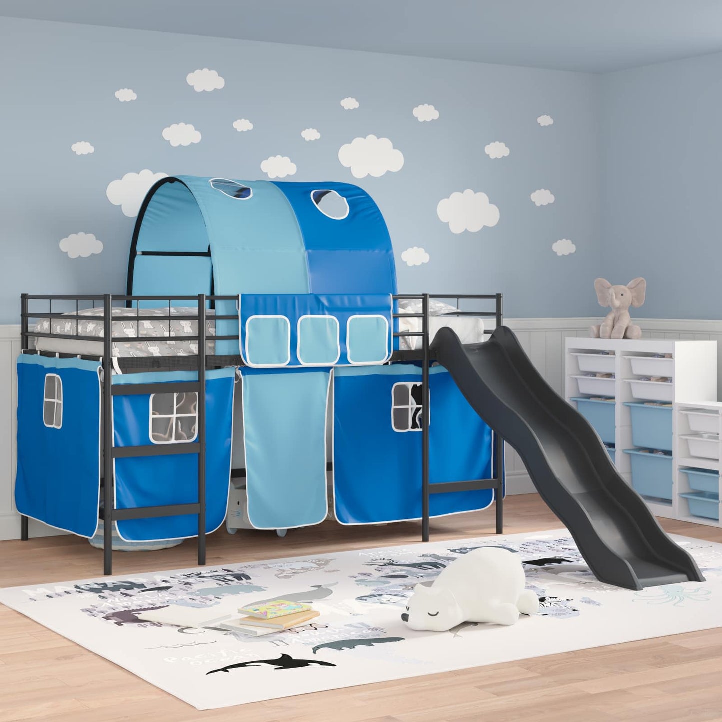 Loftbed voor Kids Zwart en Blauw 90 x 200 cm Metaal is nu te koop bij PeponiXL, paradijselijk wonen!